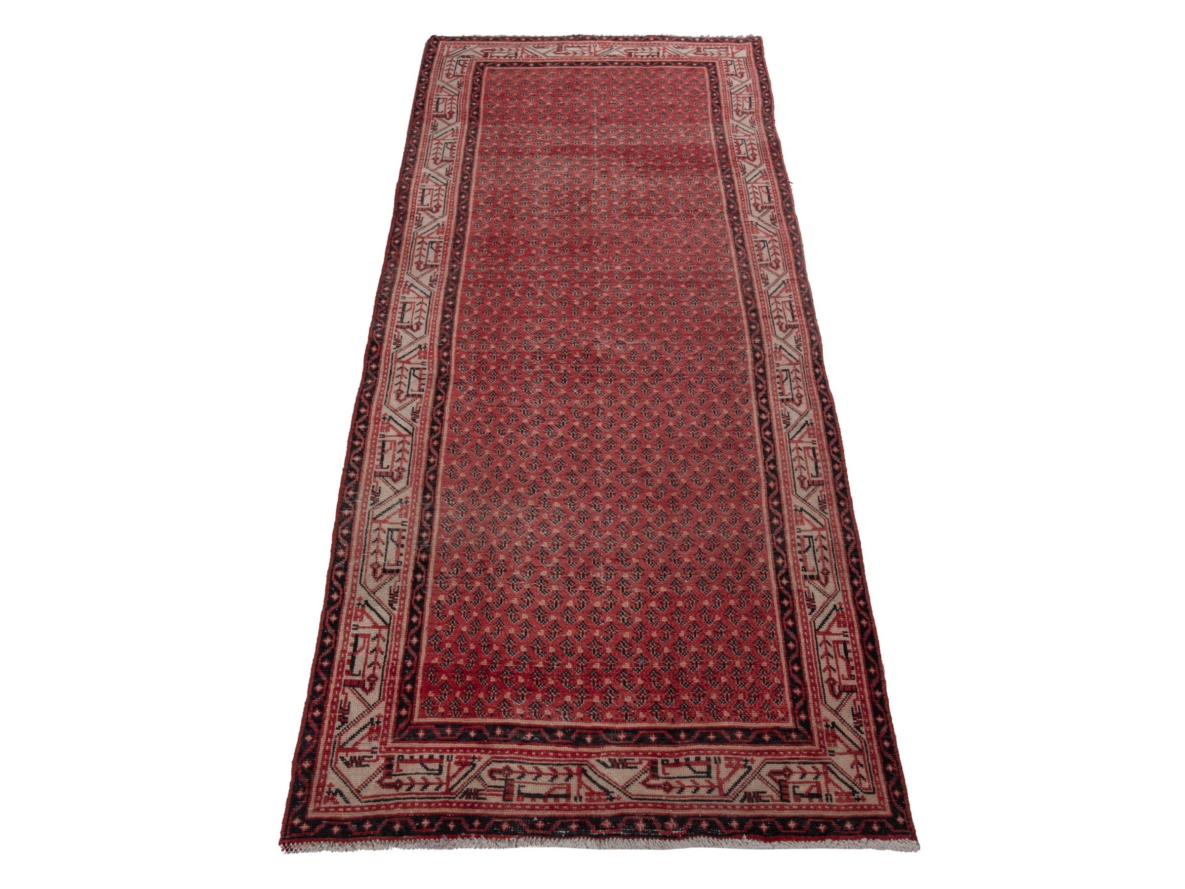 Persian Botteh runner rug in deep red and muted pink, view 3 of 19
