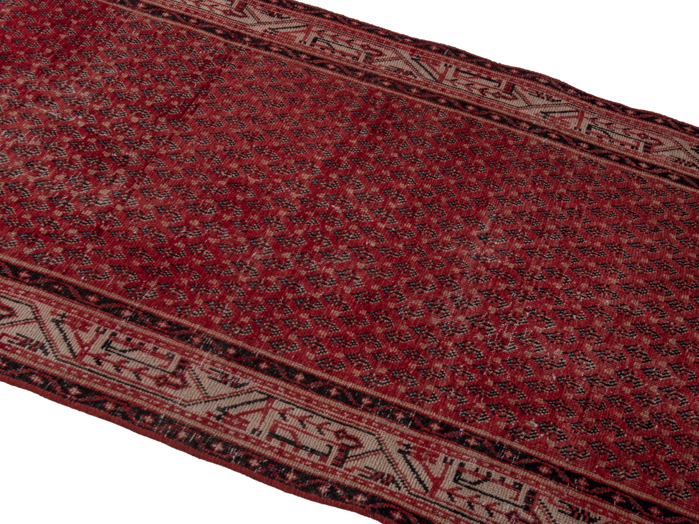 Persian Botteh runner rug in deep red and muted pink, view 4 of 19