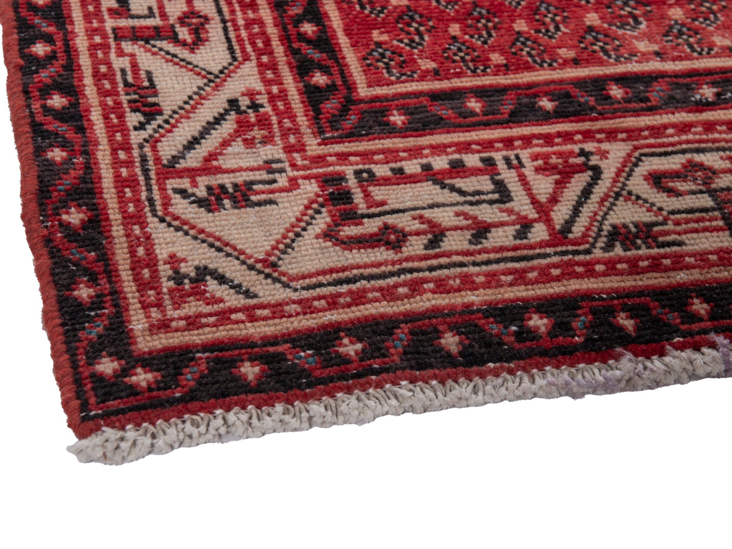Persian Botteh runner rug in deep red and muted pink, view 6 of 19