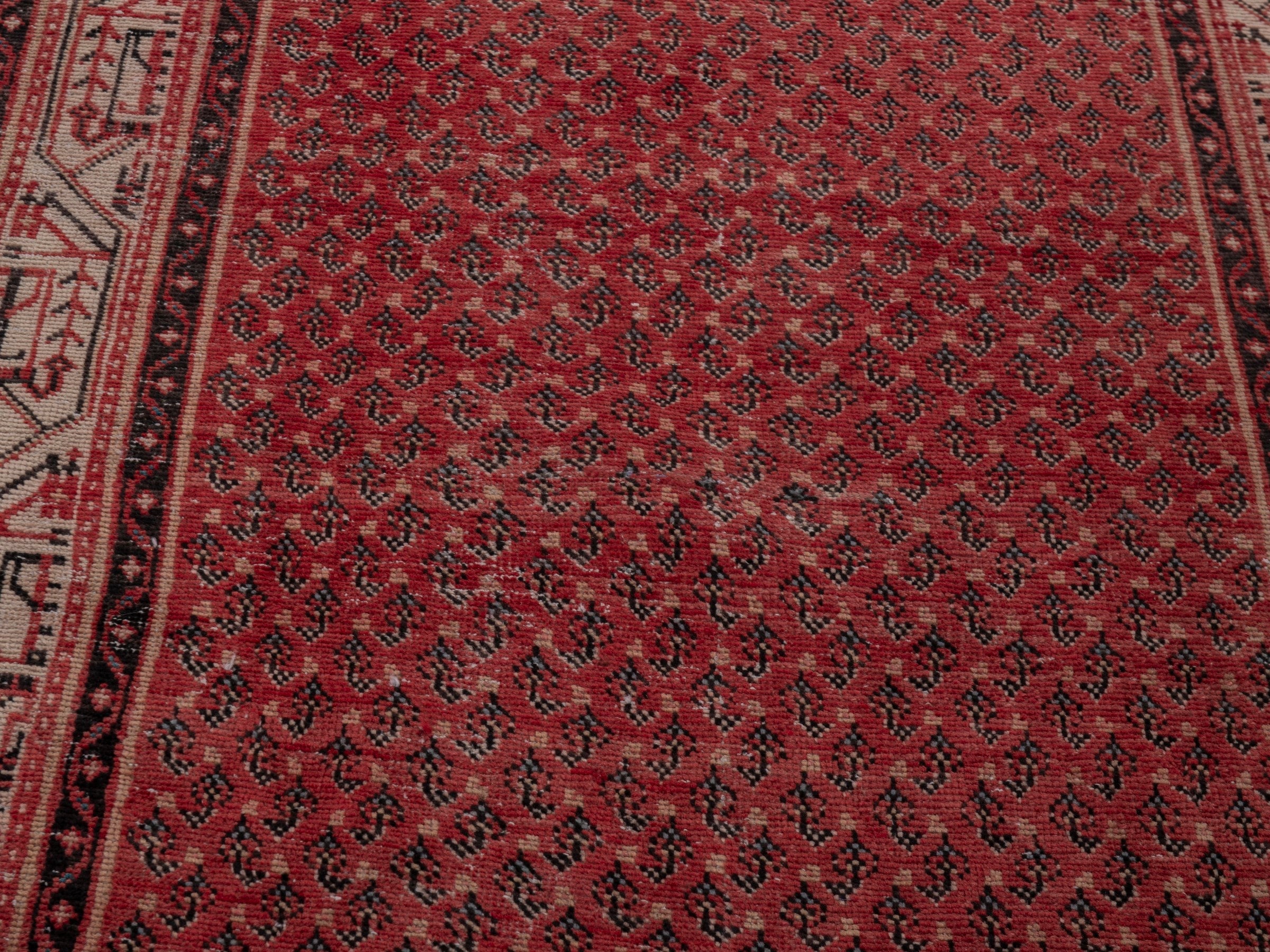 Persian Botteh runner rug in deep red and muted pink, view 7 of 19