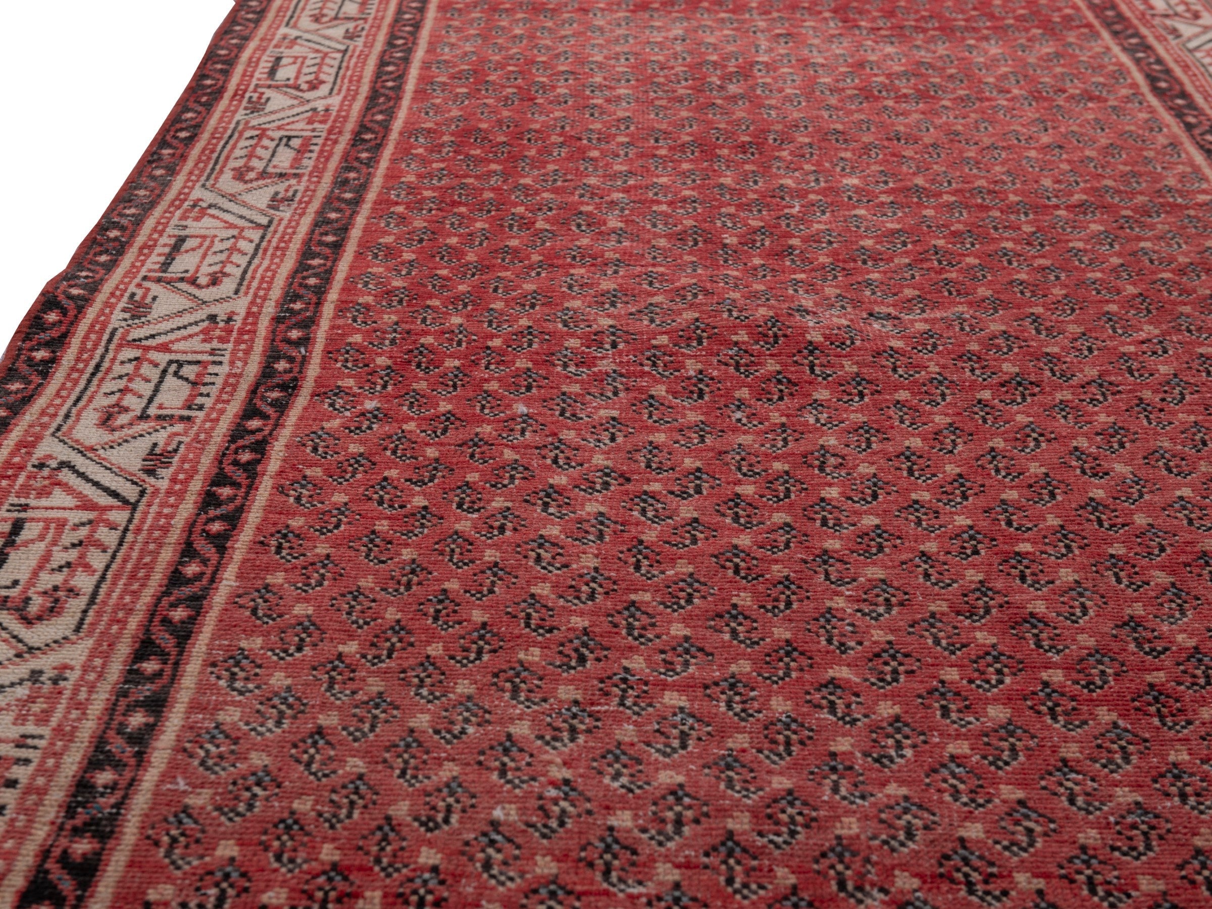 Persian Botteh runner rug in deep red and muted pink, view 9 of 19