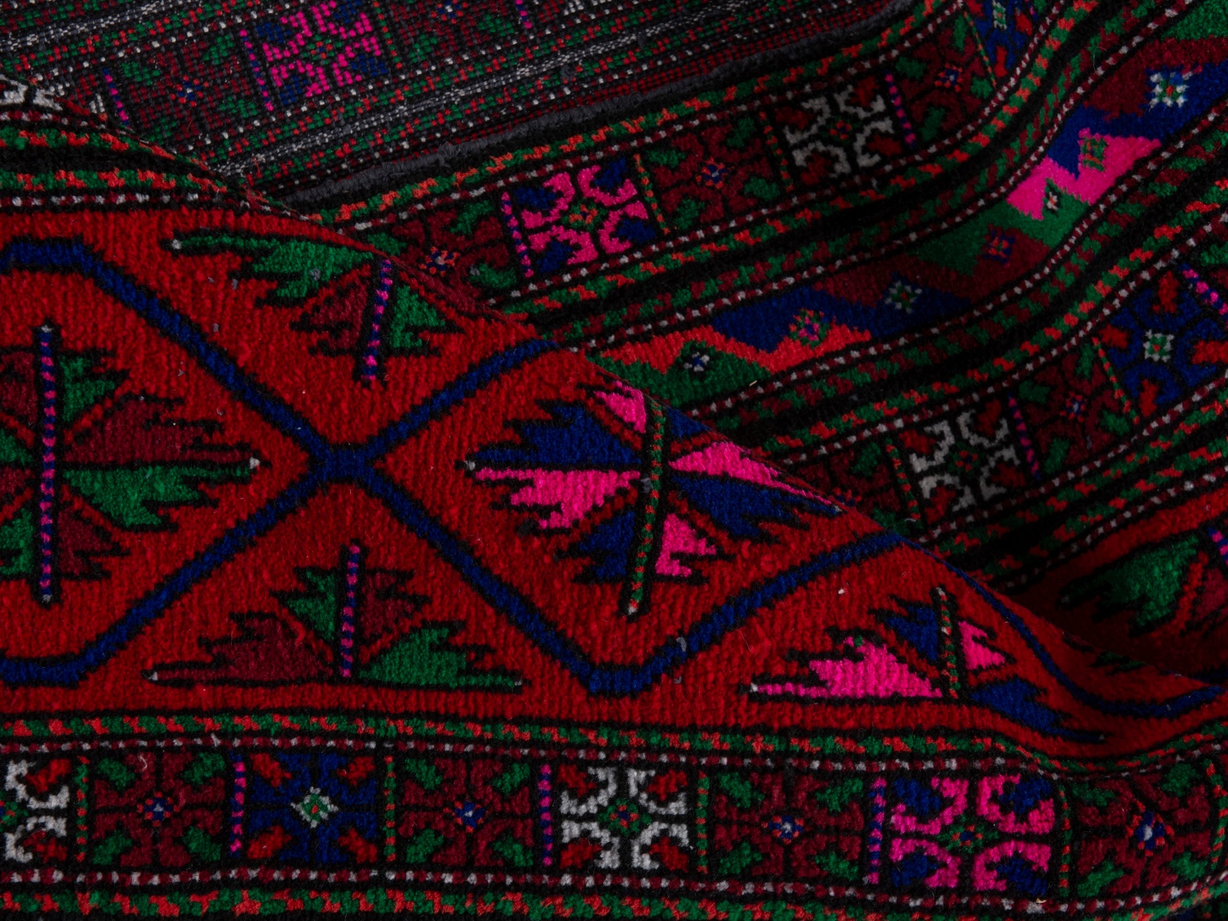 Persian Baluch runner rug in burgundy and magenta, view 13 of 16