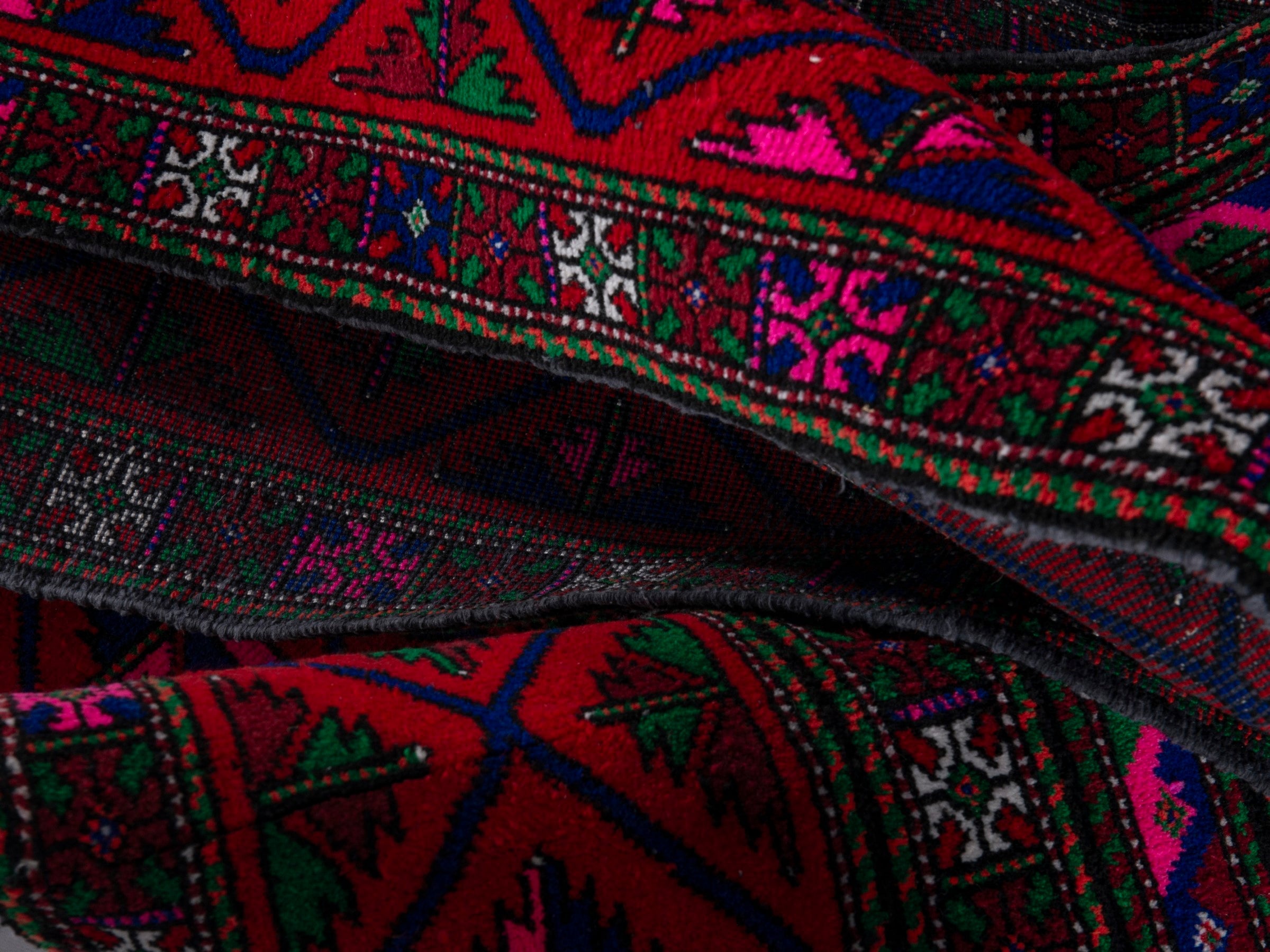 Persian Baluch runner rug in burgundy and magenta, view 14 of 16