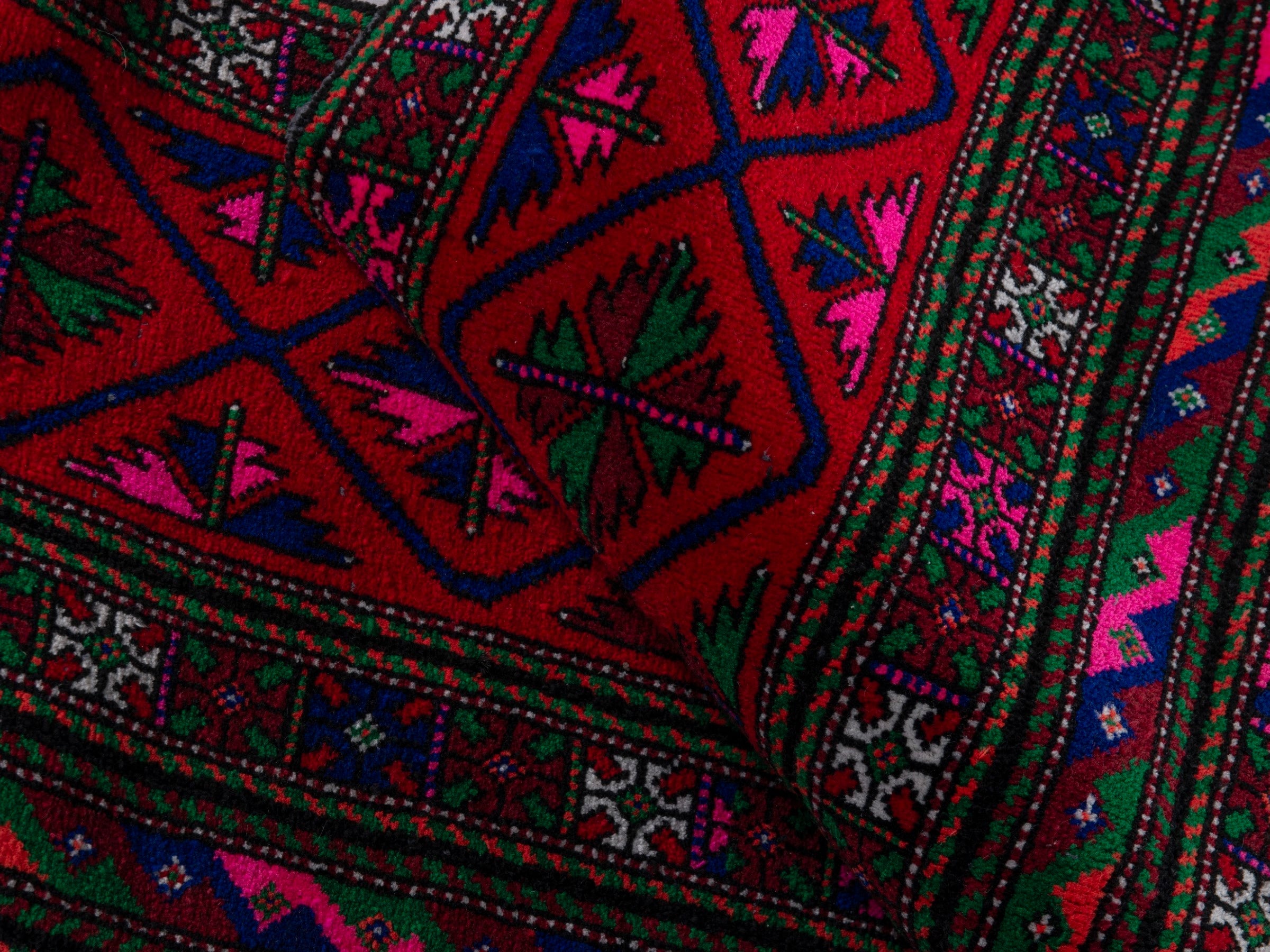 Persian Baluch runner rug in burgundy and magenta, view 15 of 16
