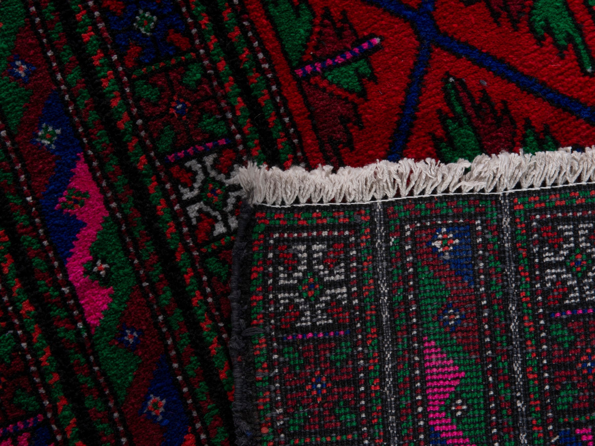 Persian Baluch runner rug in burgundy and magenta, view 16 of 16
