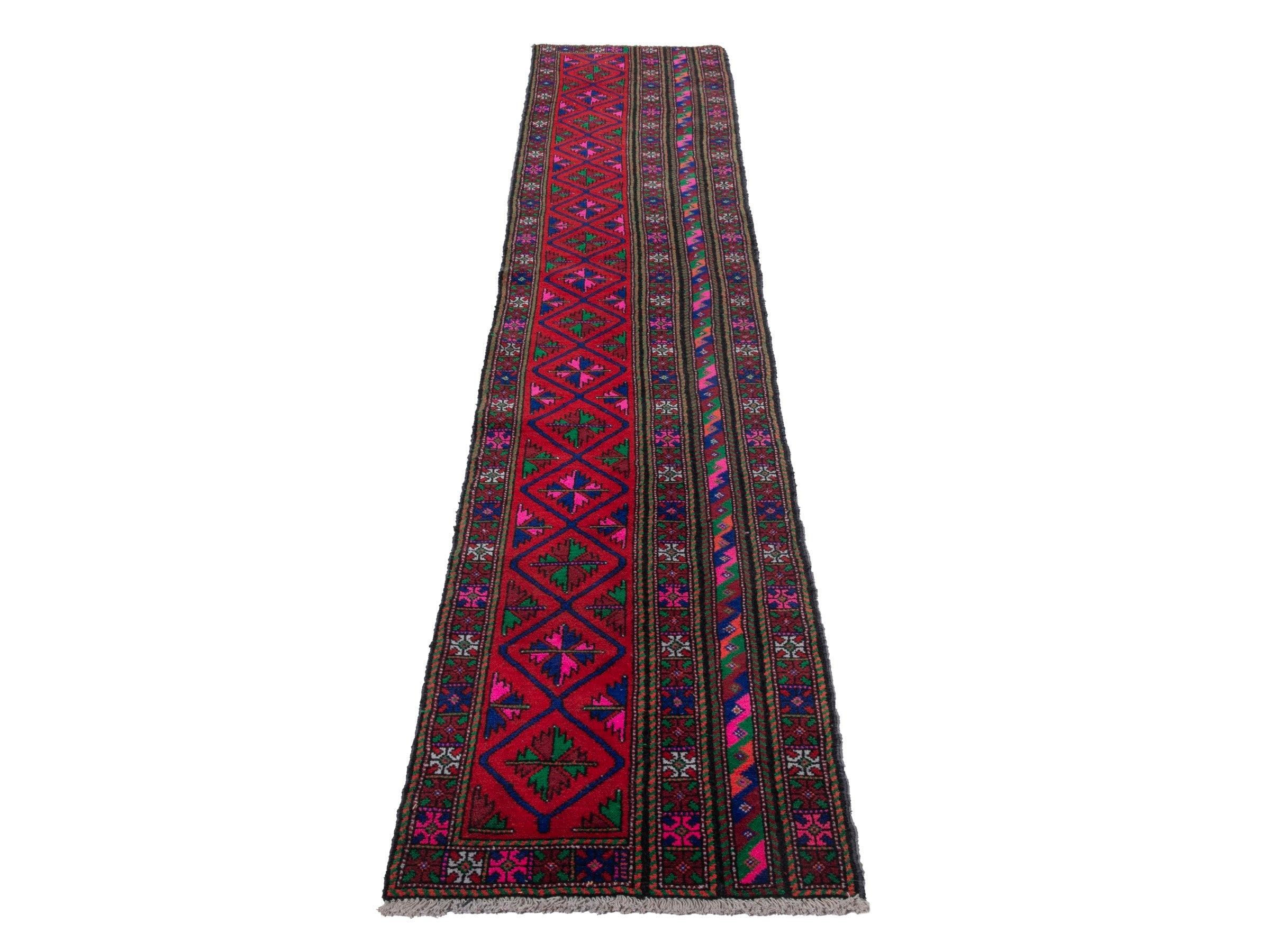 Persian Baluch runner rug in burgundy and magenta, view 2 of 16