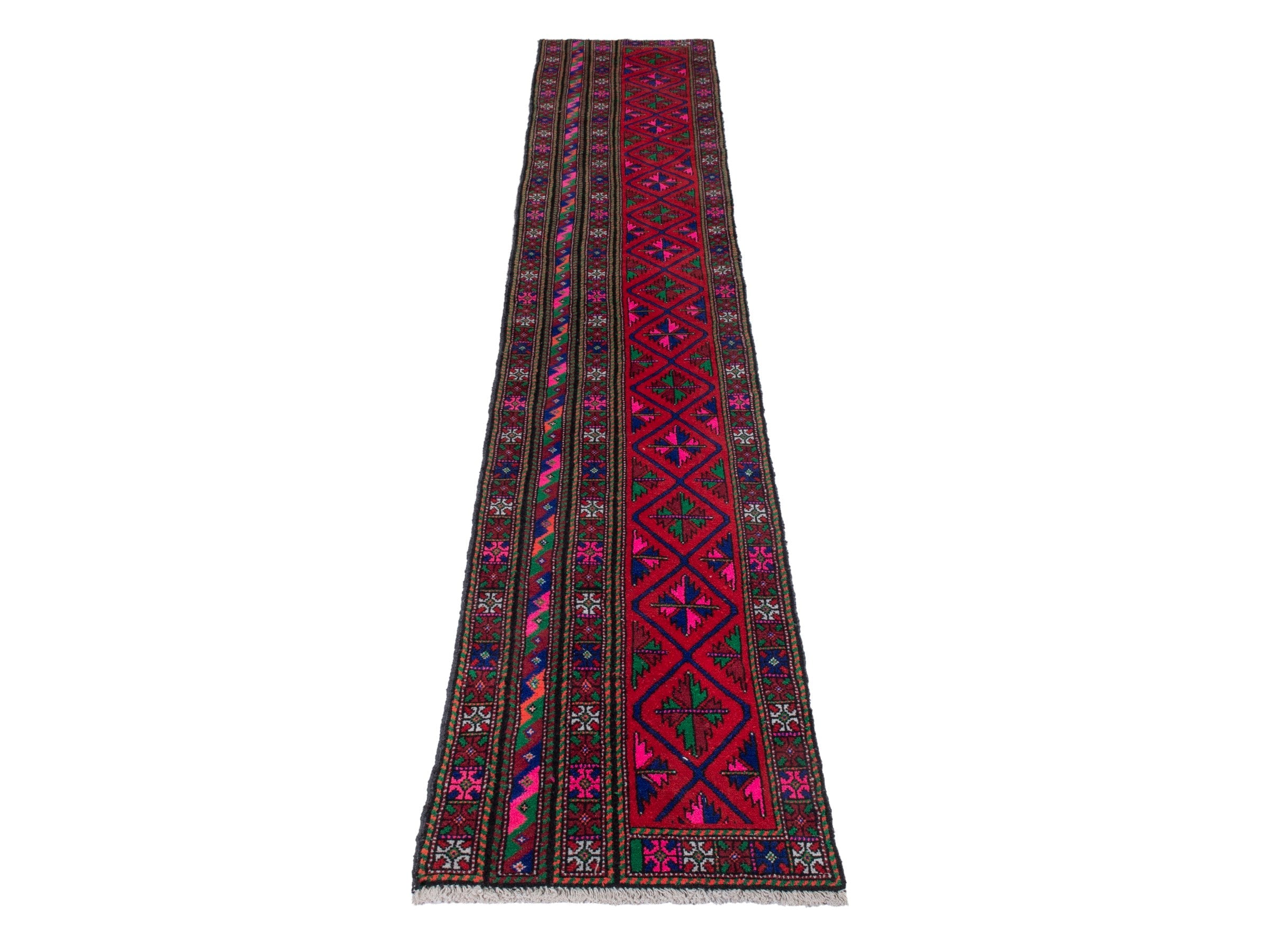 Persian Baluch runner rug in burgundy and magenta, view 3 of 16