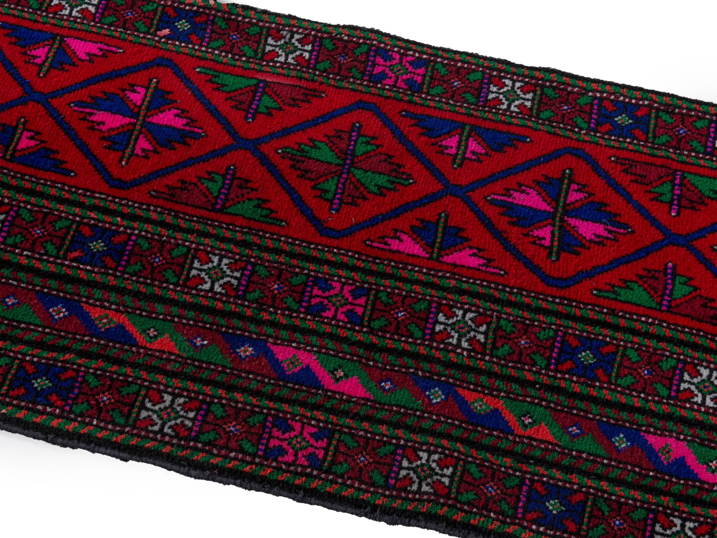 Persian Baluch runner rug in burgundy and magenta, view 4 of 16
