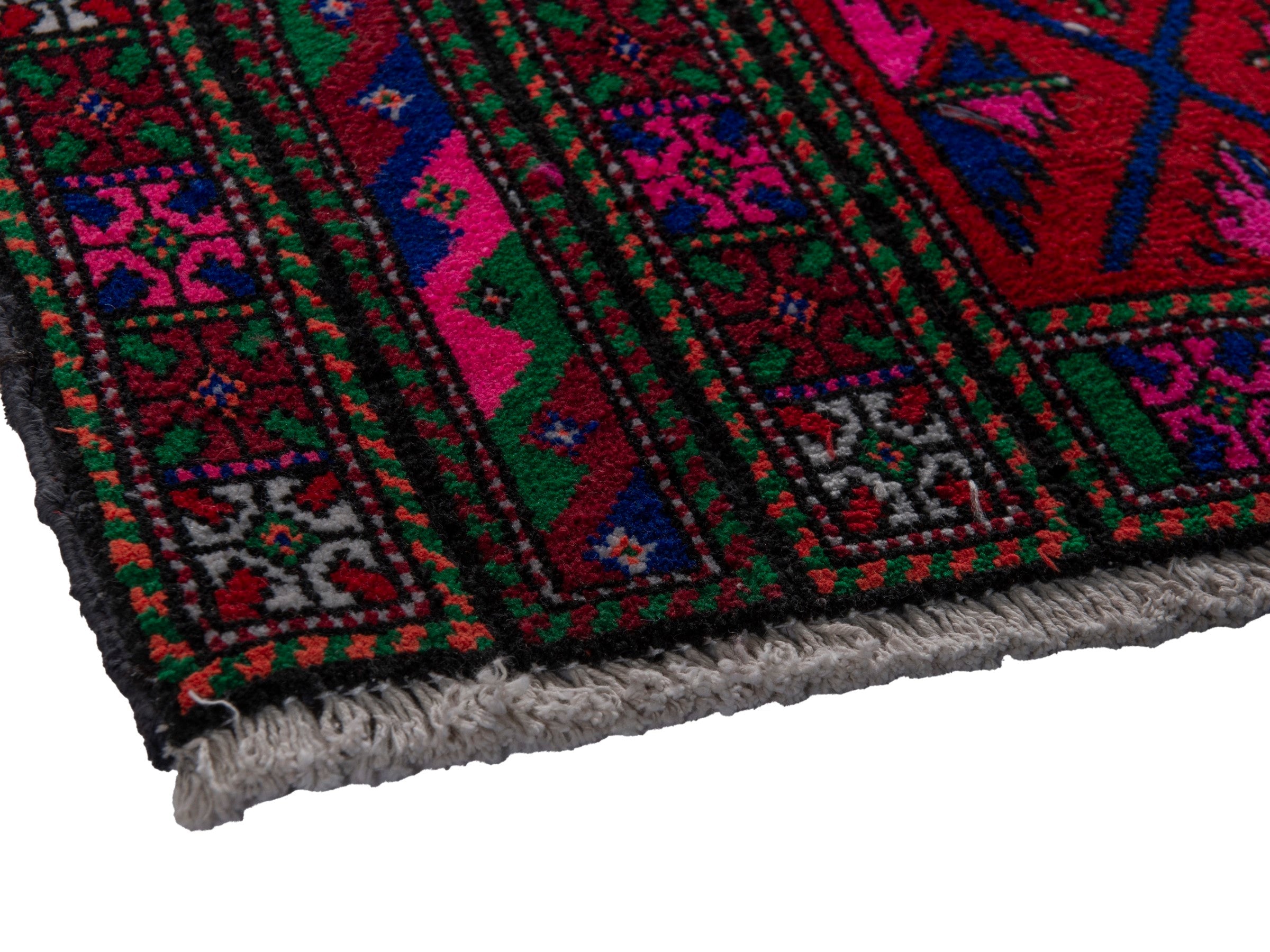 Persian Baluch runner rug in burgundy and magenta, view 6 of 16