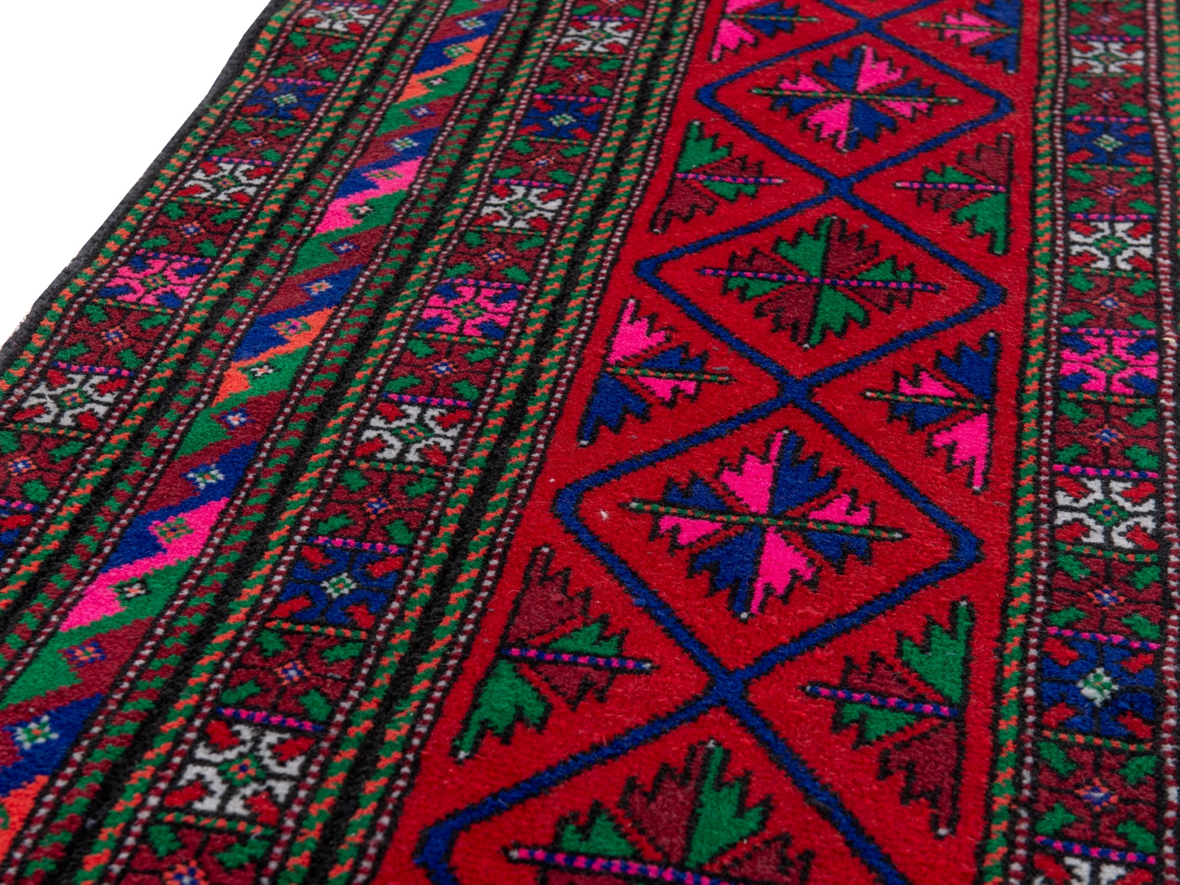 Persian Baluch runner rug in burgundy and magenta, view 8 of 16