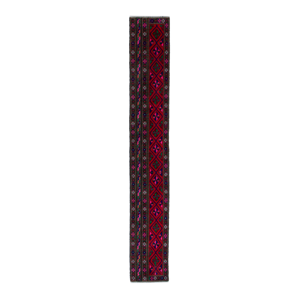 Persian Baluch runner rug in burgundy and magenta, 1'10" x 12'4"