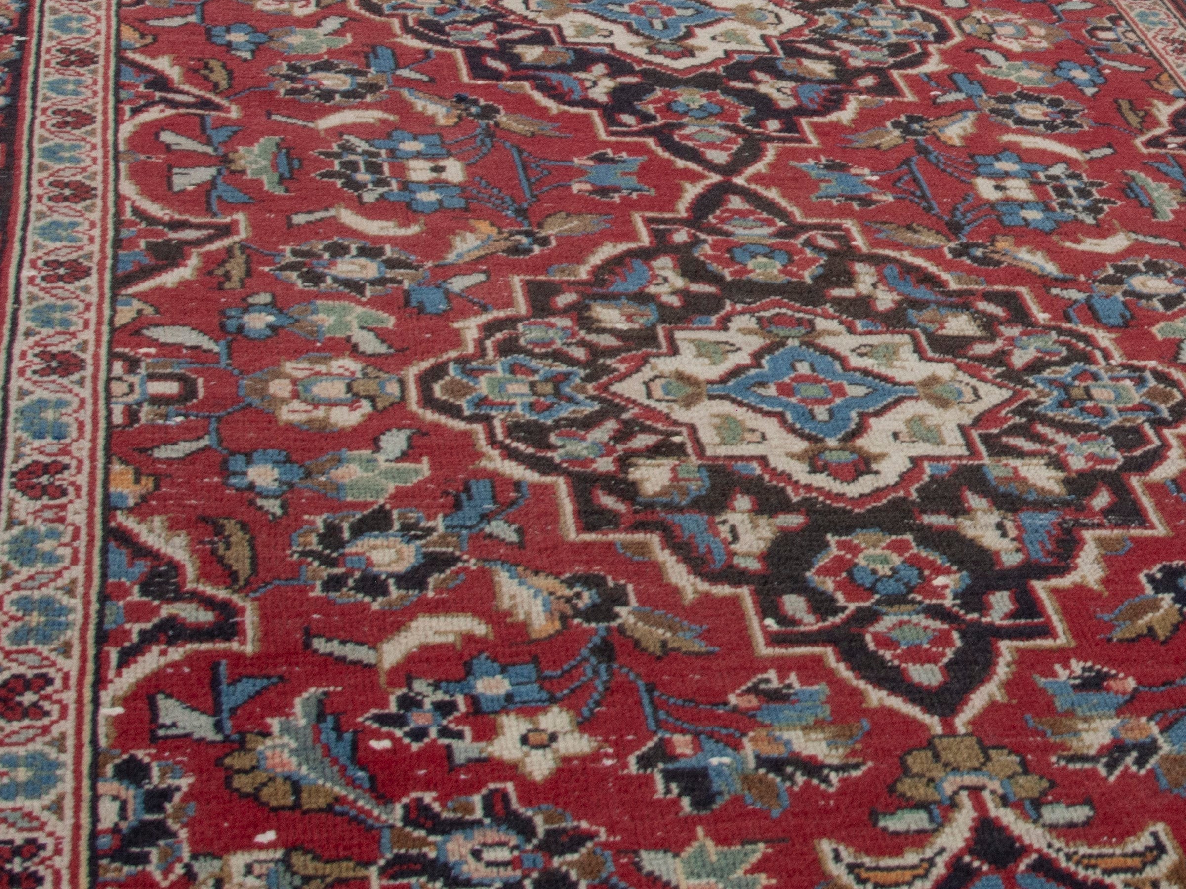Persian Kashan runner rug in deep red and dark brown, view 10 of 18