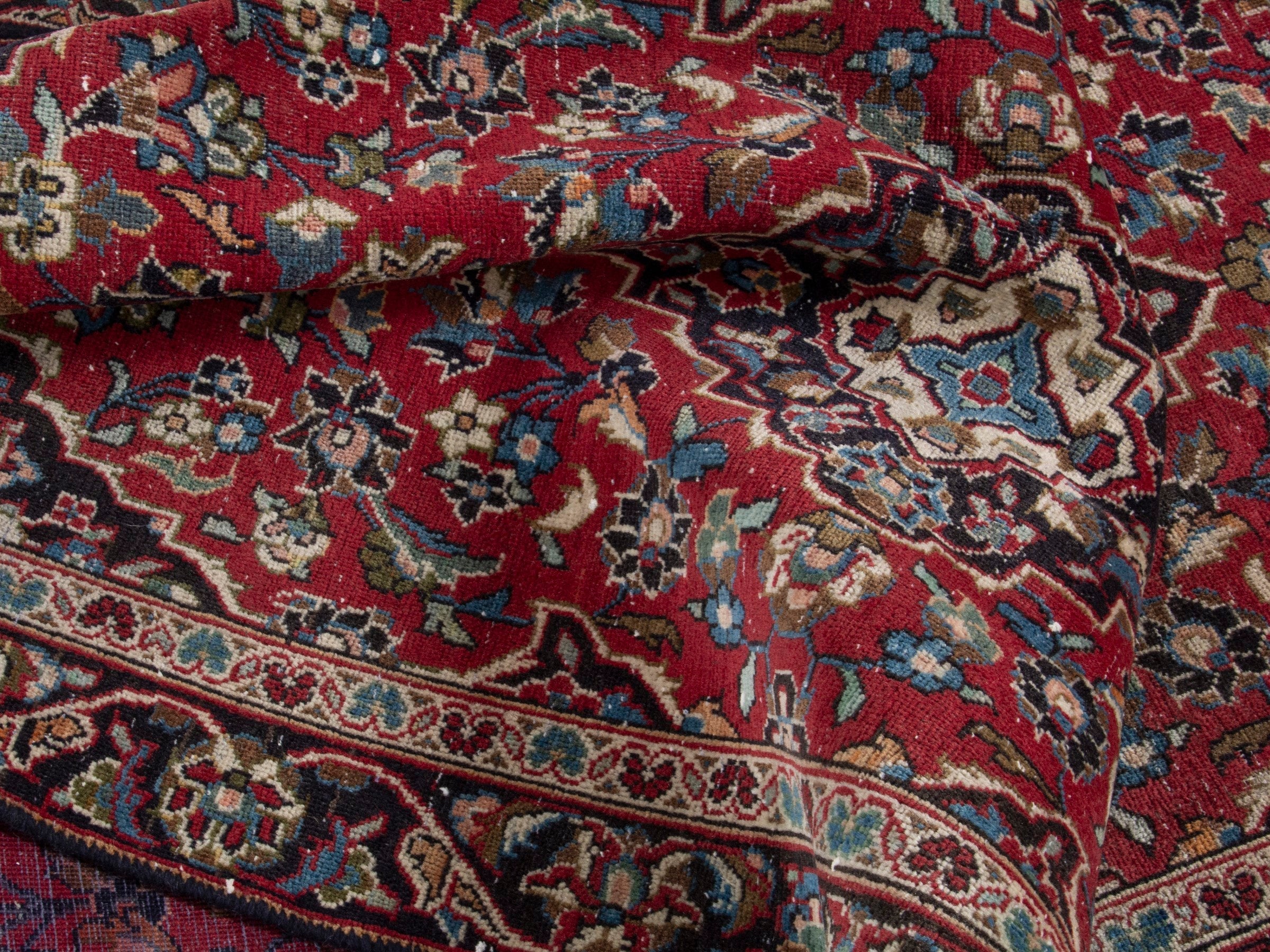 Persian Kashan runner rug in deep red and dark brown, view 15 of 18