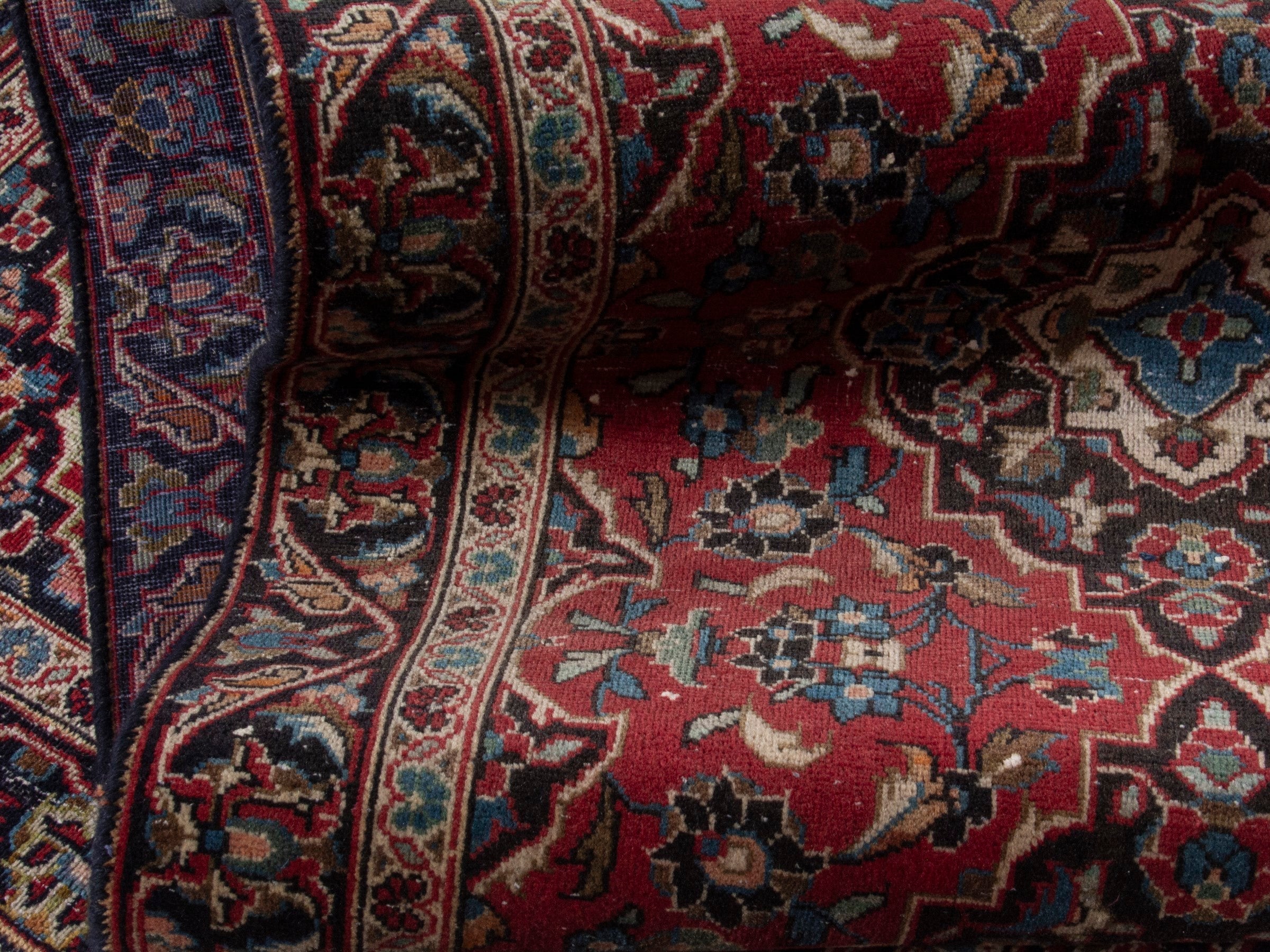 Persian Kashan runner rug in deep red and dark brown, view 16 of 18