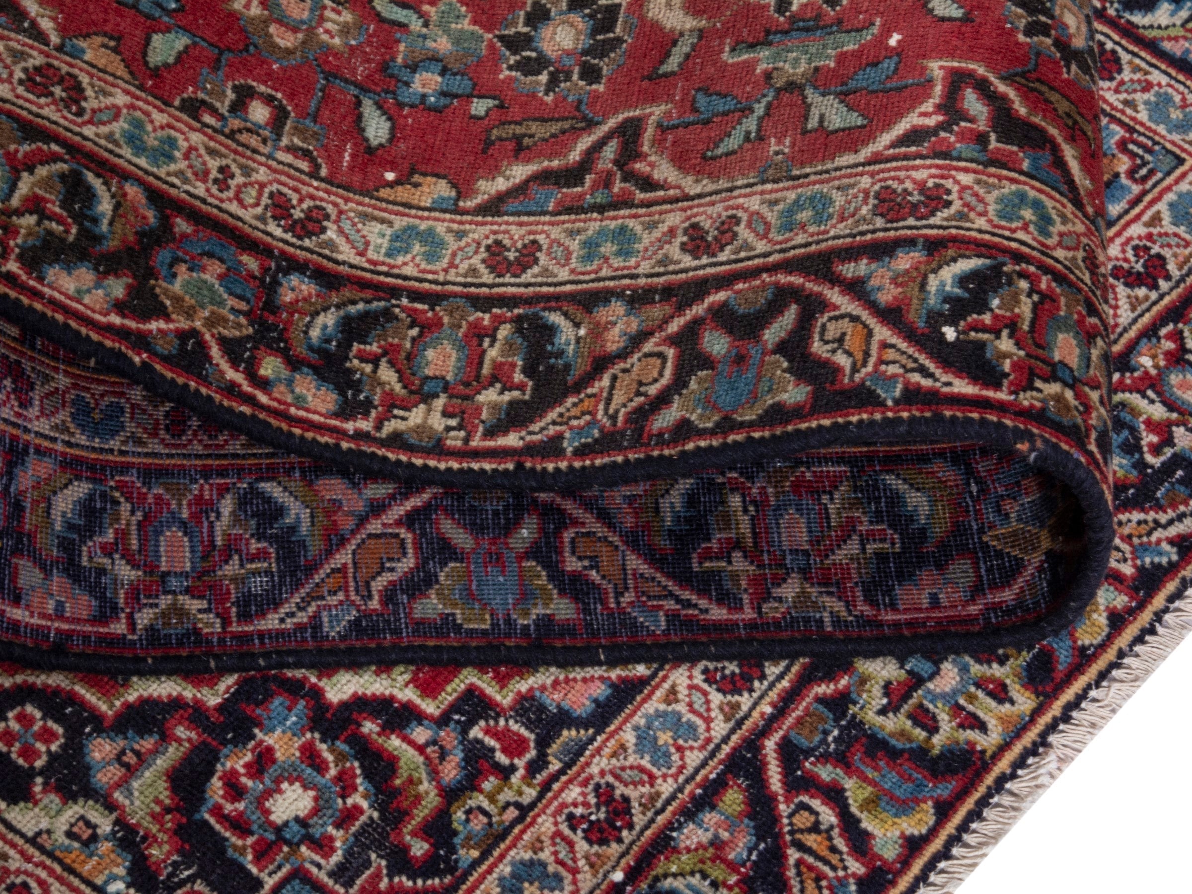 Persian Kashan runner rug in deep red and dark brown, view 17 of 18
