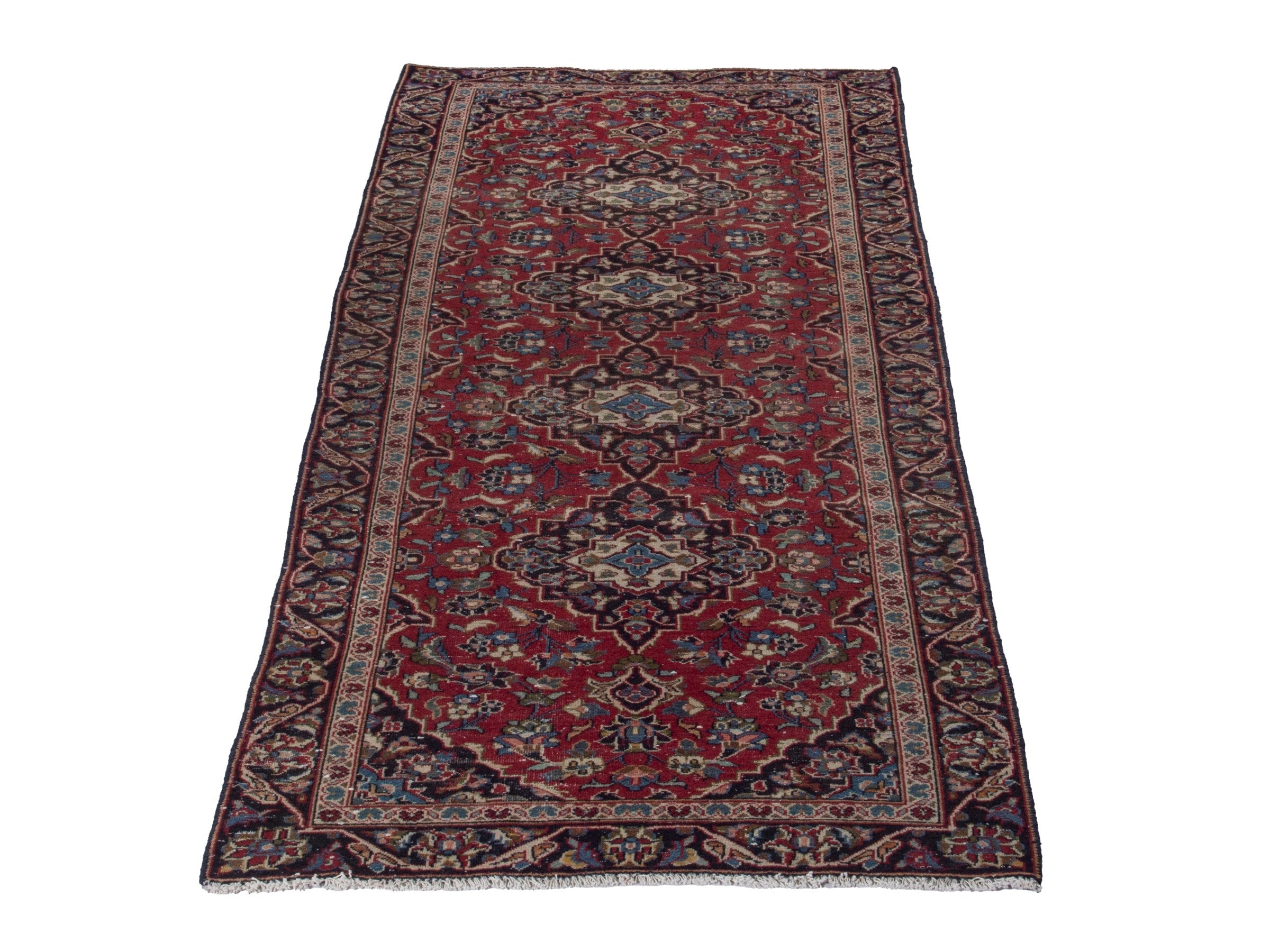 Persian Kashan runner rug in deep red and dark brown, view 2 of 18
