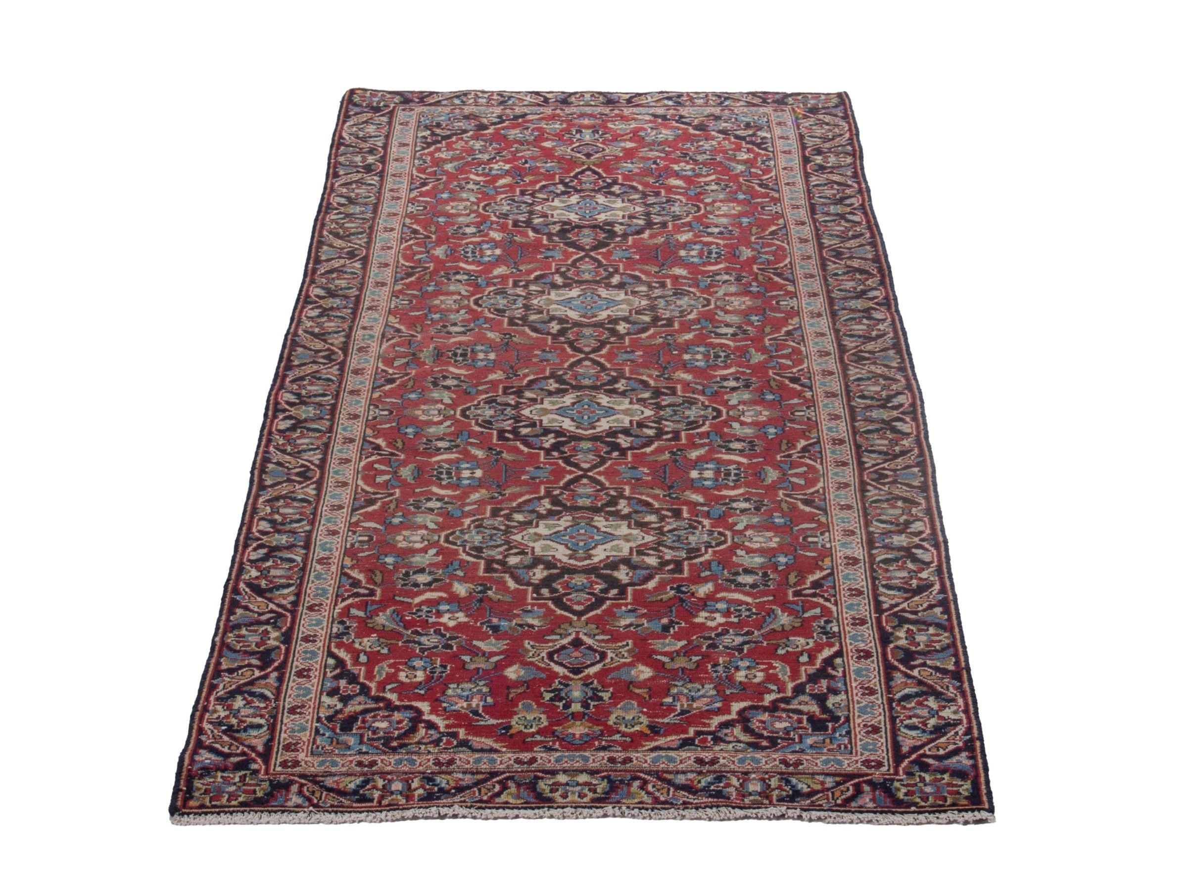 Persian Kashan runner rug in deep red and dark brown, view 3 of 18