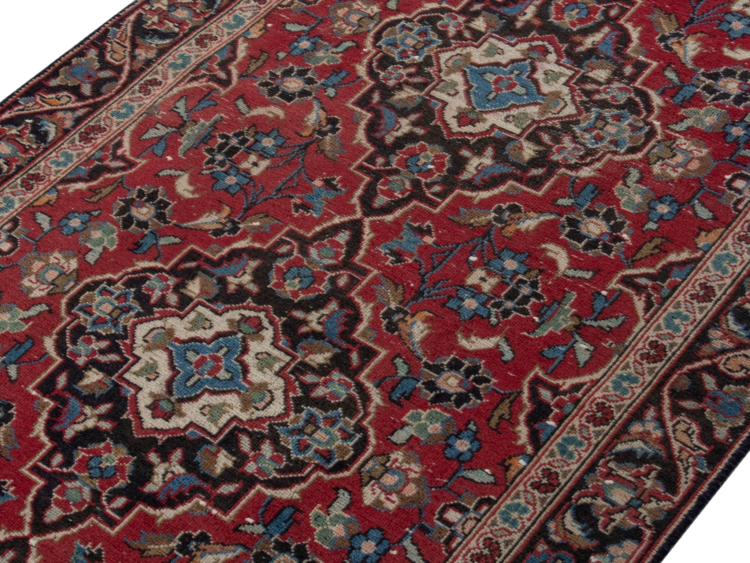 Persian Kashan runner rug in deep red and dark brown, view 4 of 18