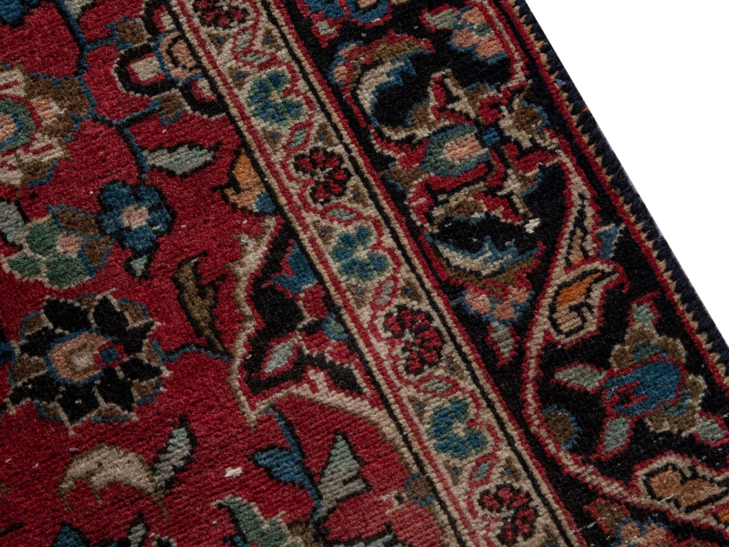 Persian Kashan runner rug in deep red and dark brown, view 7 of 18