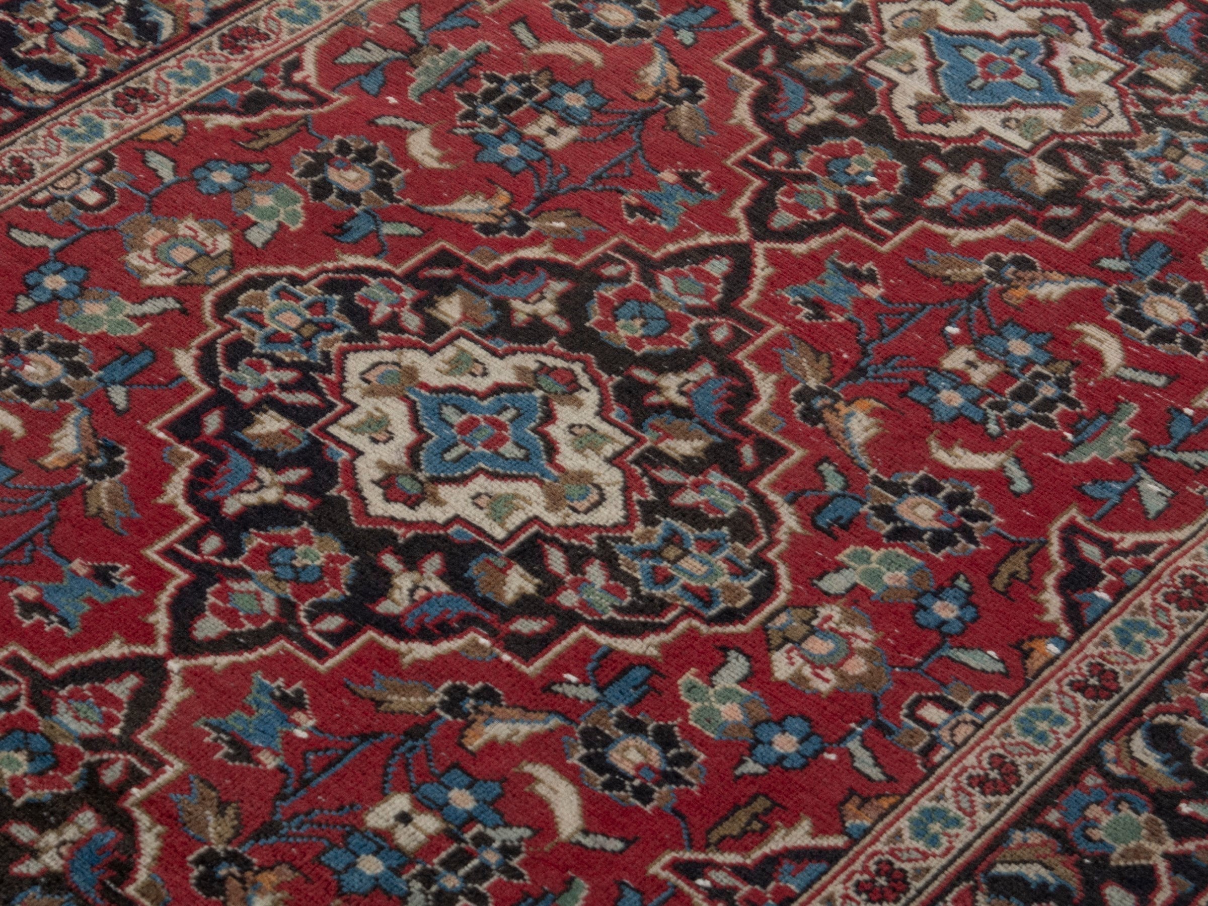 Persian Kashan runner rug in deep red and dark brown, view 9 of 18