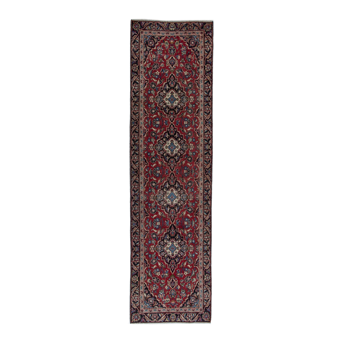 Persian Kashan runner rug in deep red and dark brown, 2'11" x 9'7"
