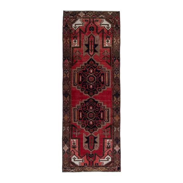 Persian Zanjan runner rug in deep red and burgundy, 3'3" x 9'1"