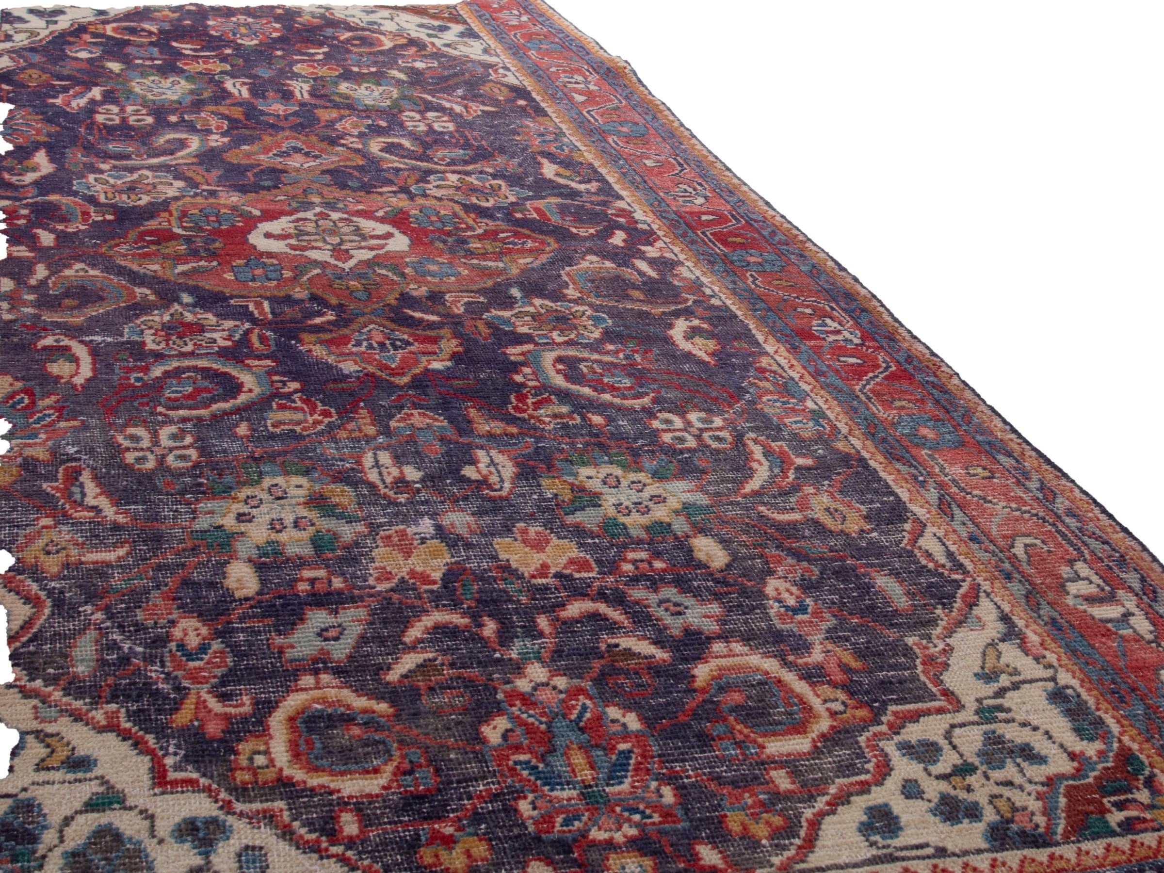 Persian Mahal runner rug in navy and burgundy, view 10 of 18
