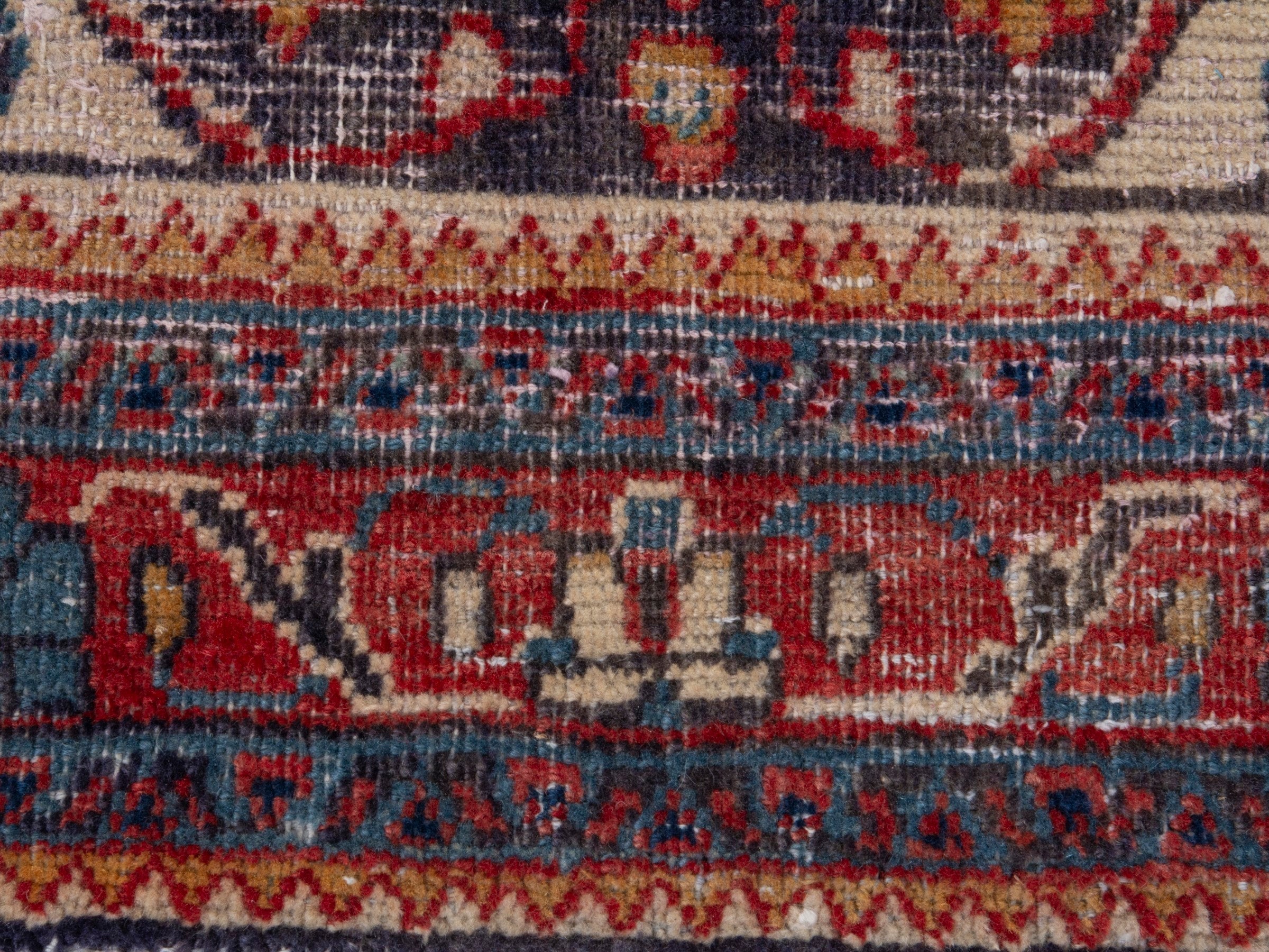 Persian Mahal runner rug in navy and burgundy, view 11 of 18