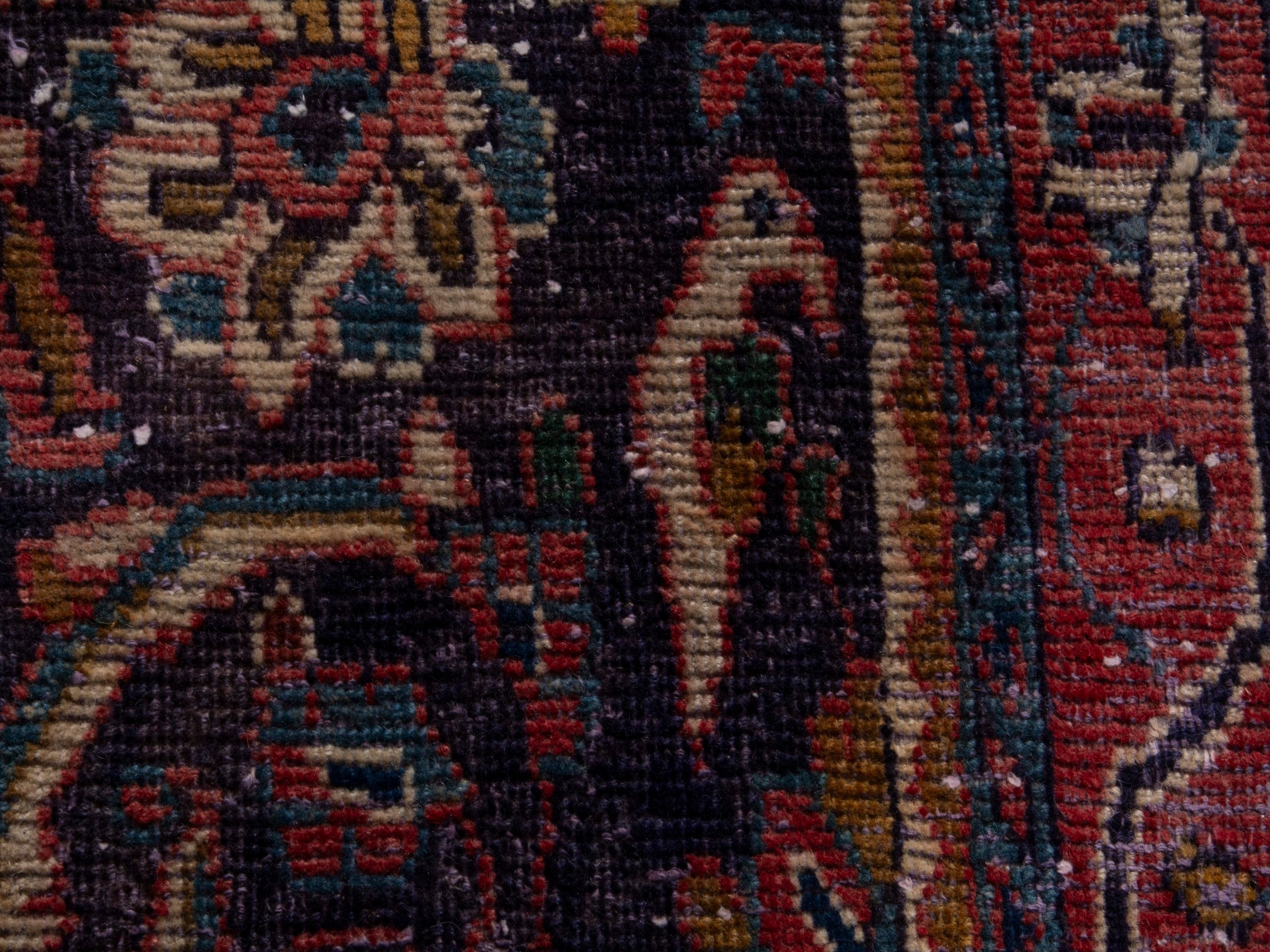 Persian Mahal runner rug in navy and burgundy, view 13 of 18