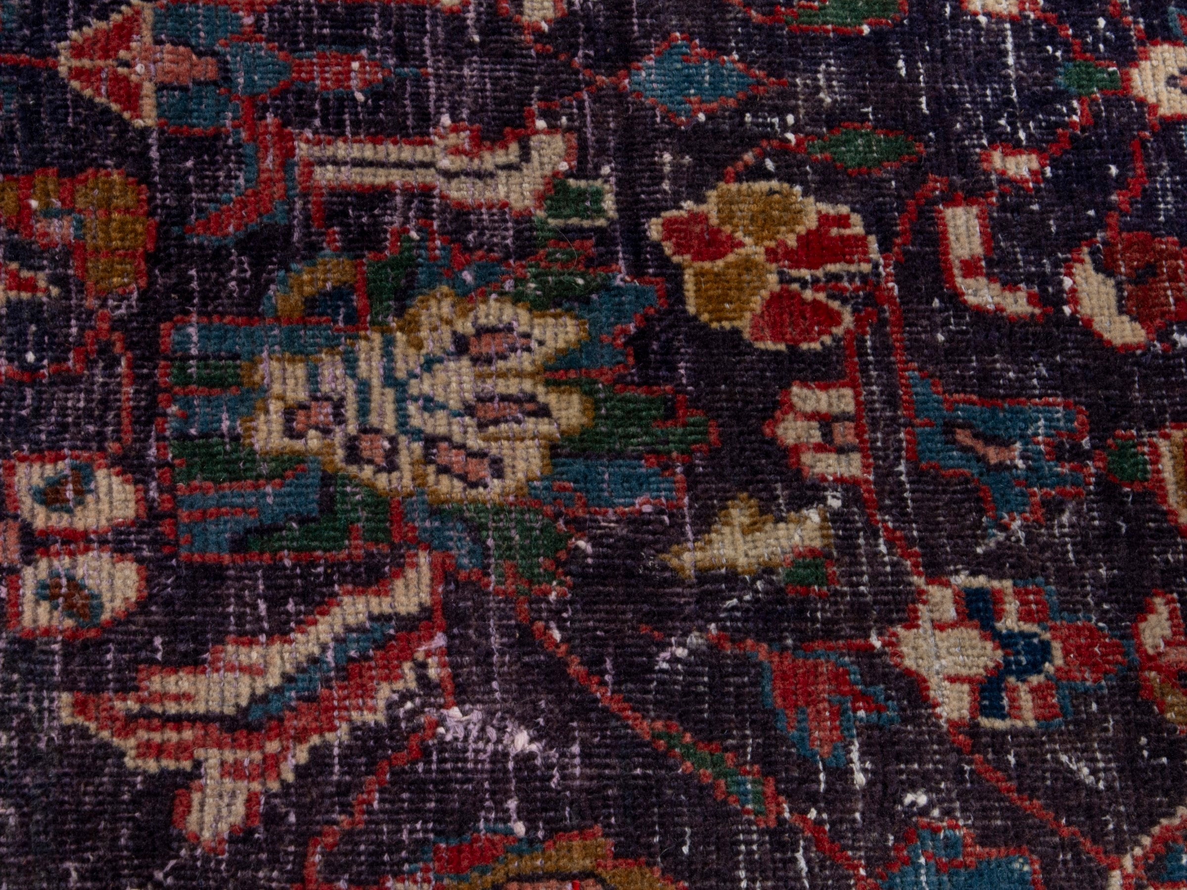 Persian Mahal runner rug in navy and burgundy, view 14 of 18