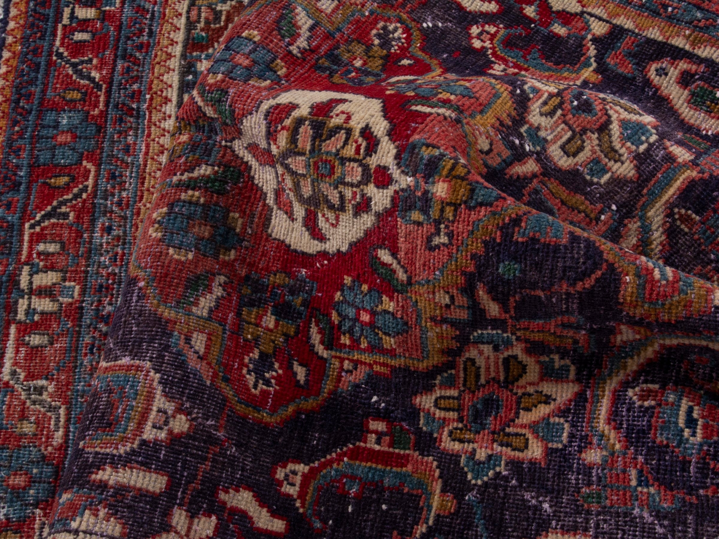 Persian Mahal runner rug in navy and burgundy, view 15 of 18