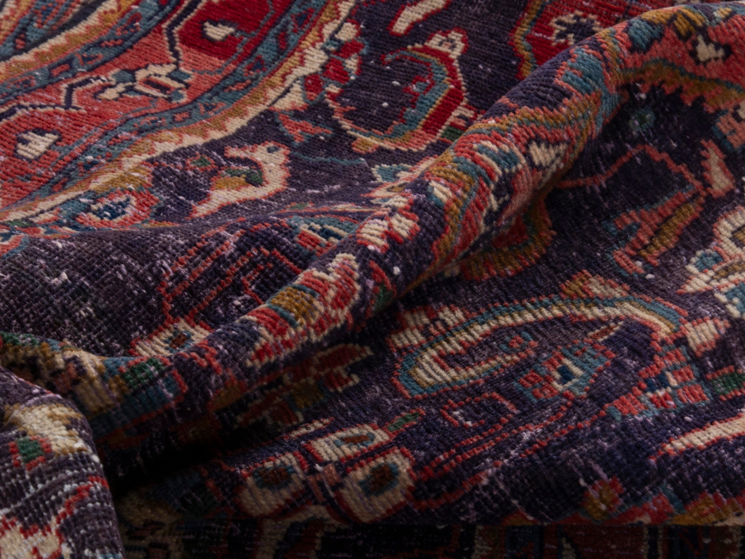 Persian Mahal runner rug in navy and burgundy, view 16 of 18