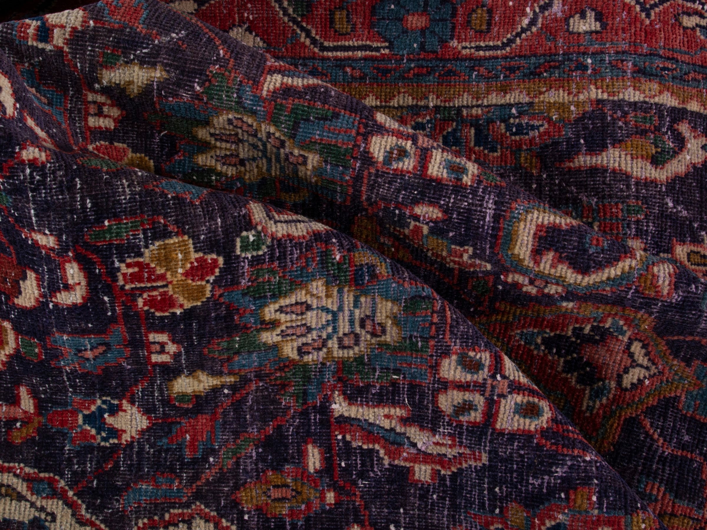 Persian Mahal runner rug in navy and burgundy, view 17 of 18