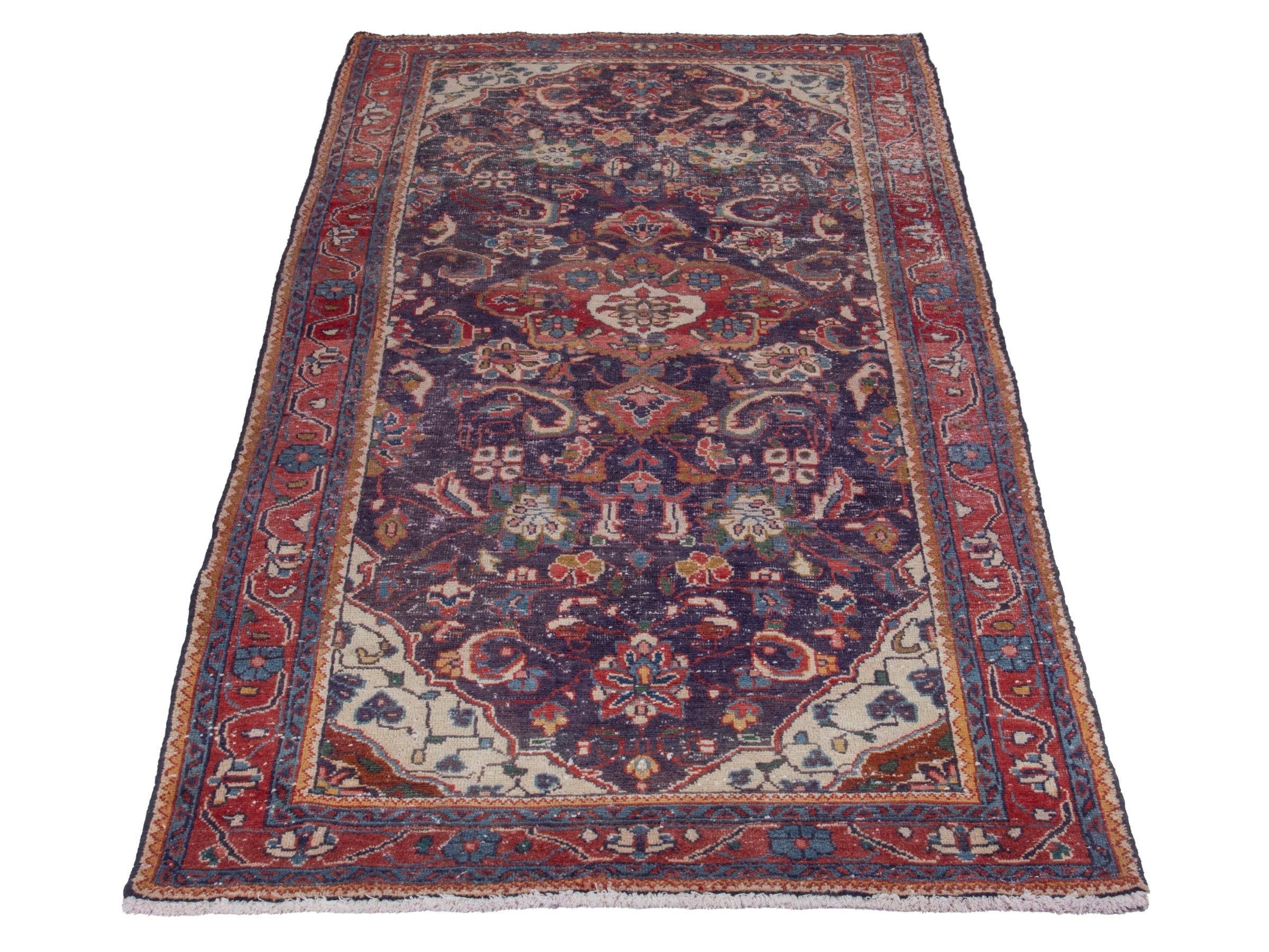 Persian Mahal runner rug in navy and burgundy, view 2 of 18