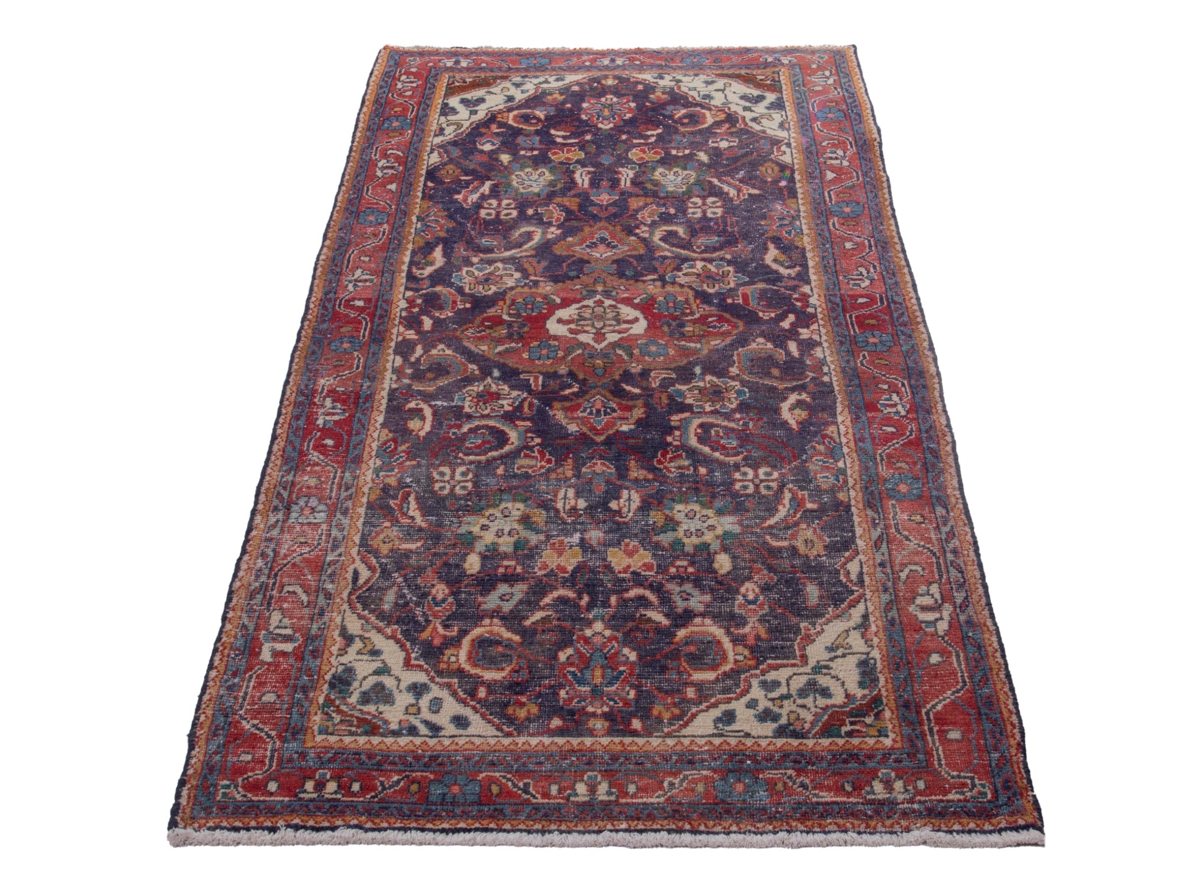 Persian Mahal runner rug in navy and burgundy, view 3 of 18