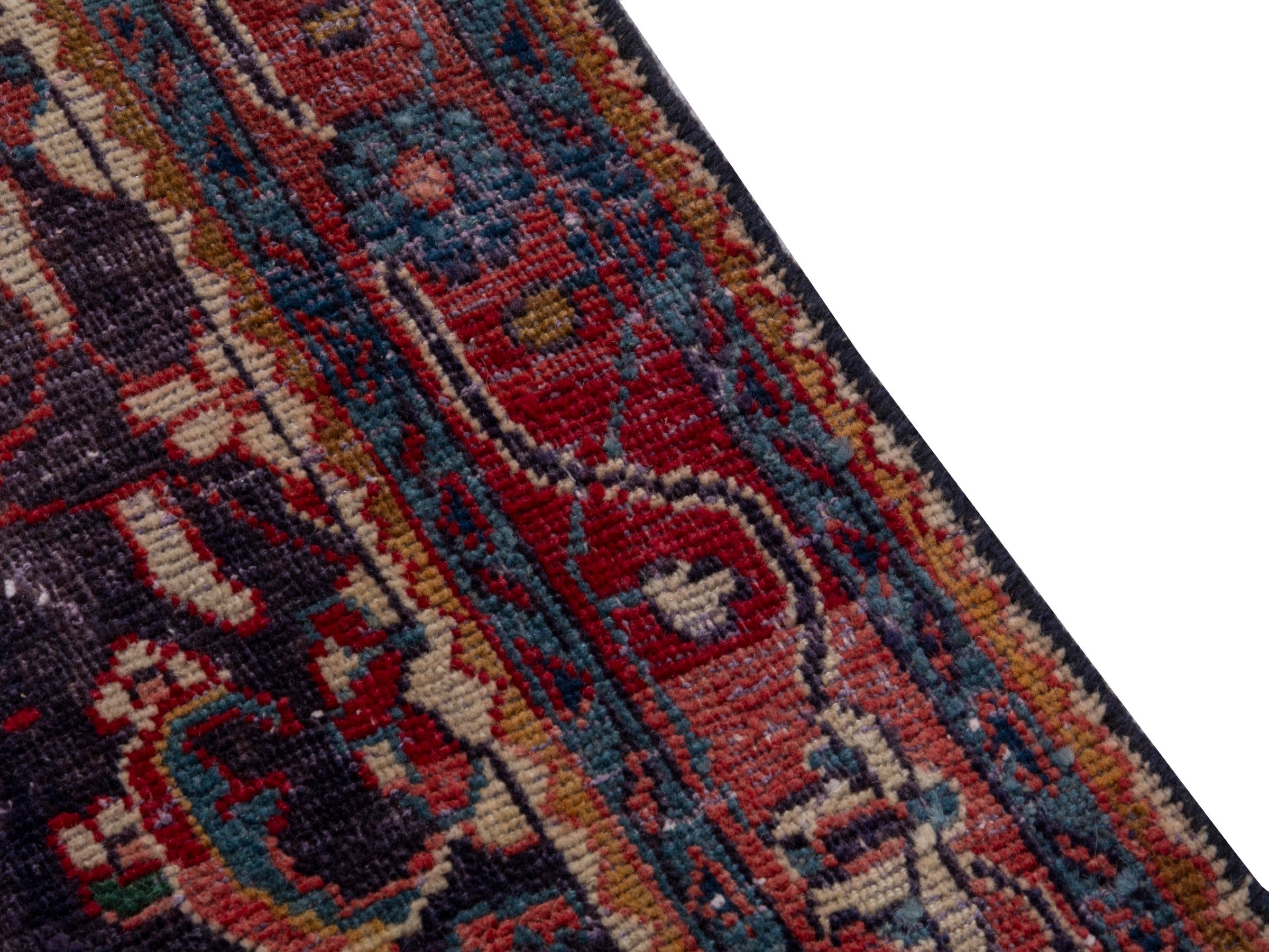 Persian Mahal runner rug in navy and burgundy, view 7 of 18