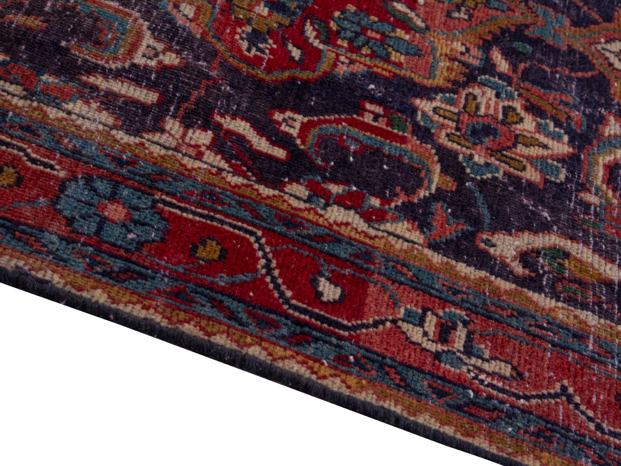 Persian Mahal runner rug in navy and burgundy, view 8 of 18