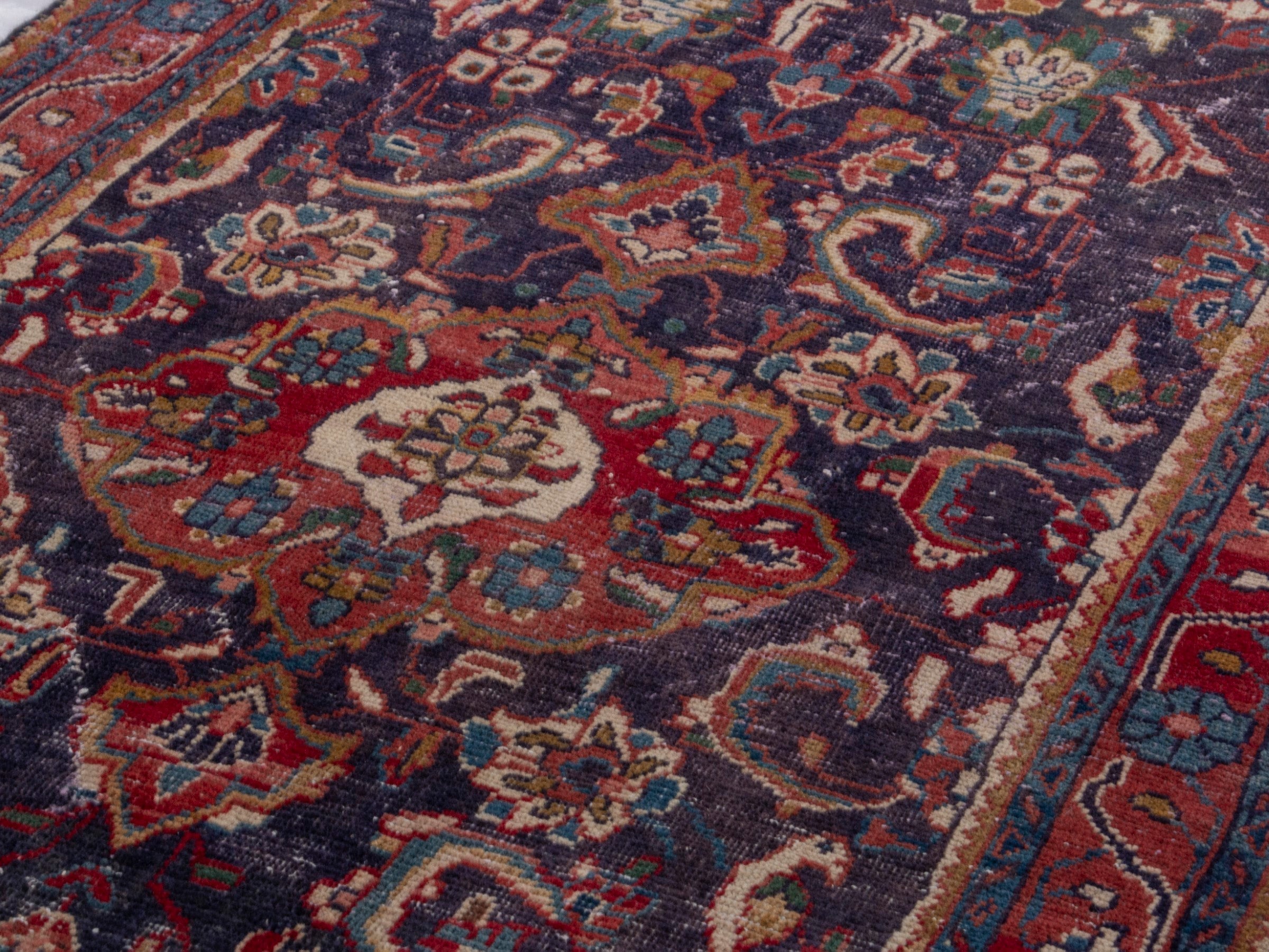 Persian Mahal runner rug in navy and burgundy, view 9 of 18