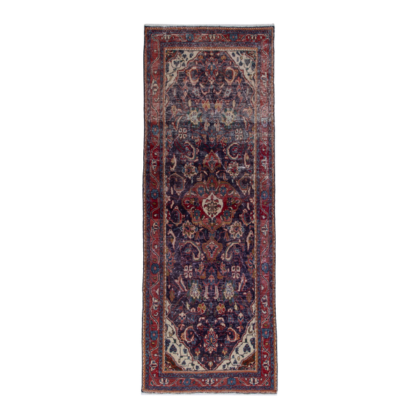 Persian Mahal runner rug in navy and burgundy, 3'9" x 10'1"