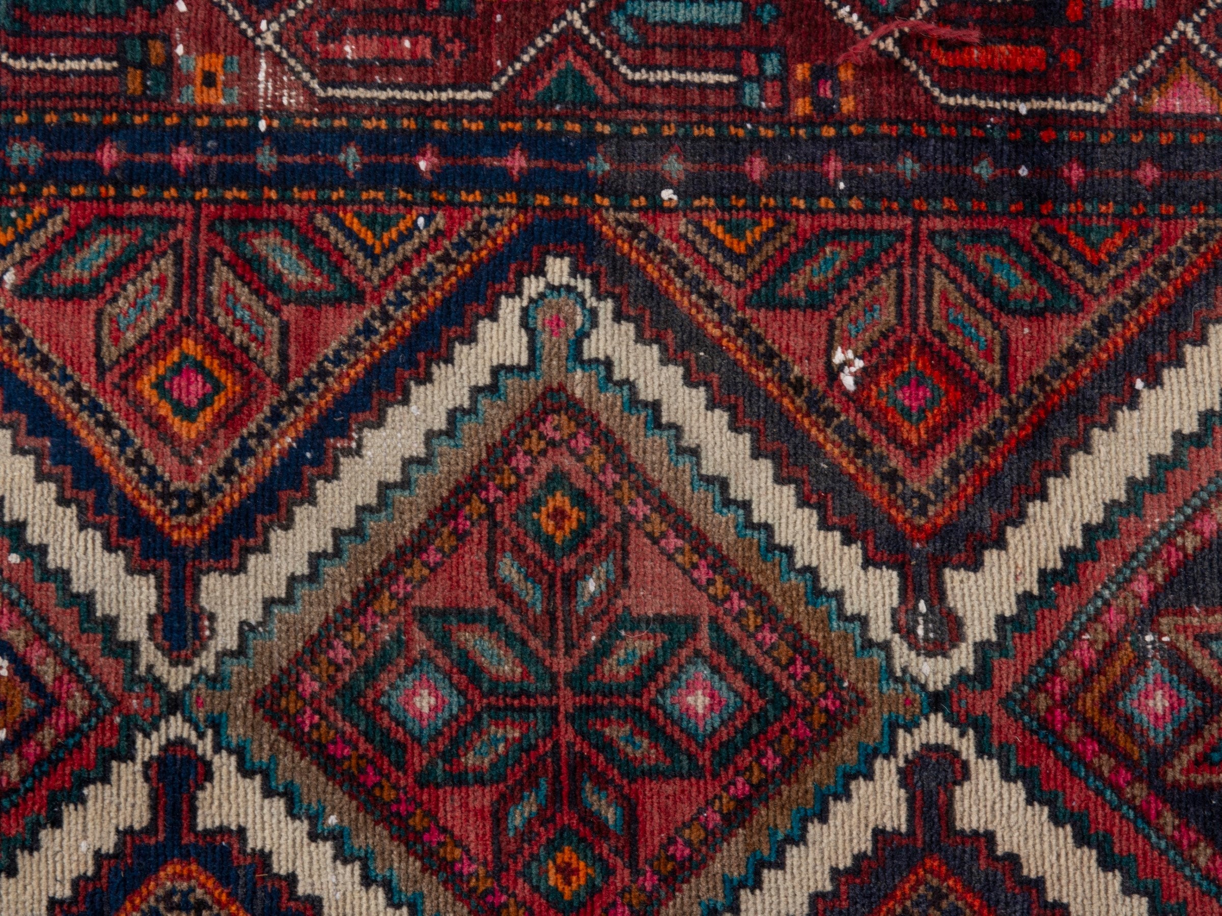 Persian Songhor runner rug in burgundy and deep red, view 14 of 20