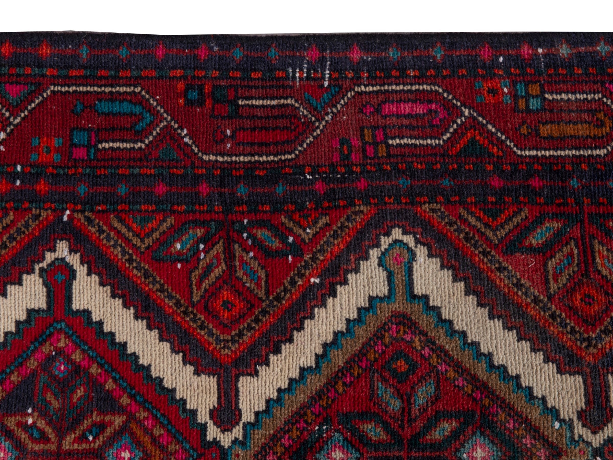 Persian Songhor runner rug in burgundy and deep red, view 10 of 20