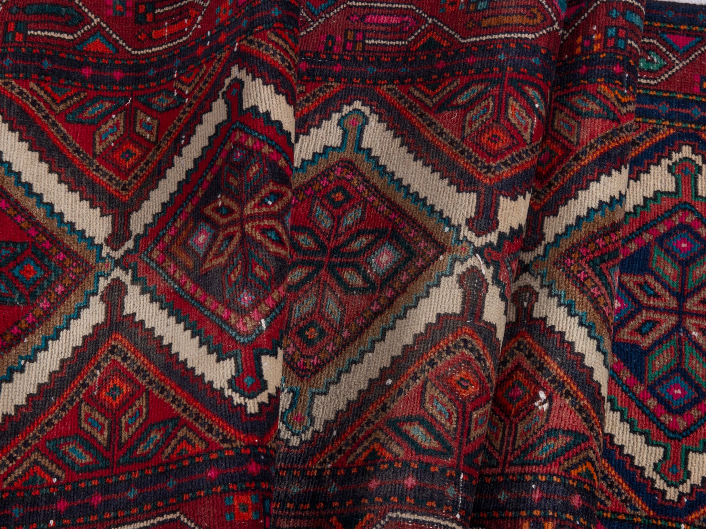 Persian Songhor runner rug in burgundy and deep red, view 16 of 20