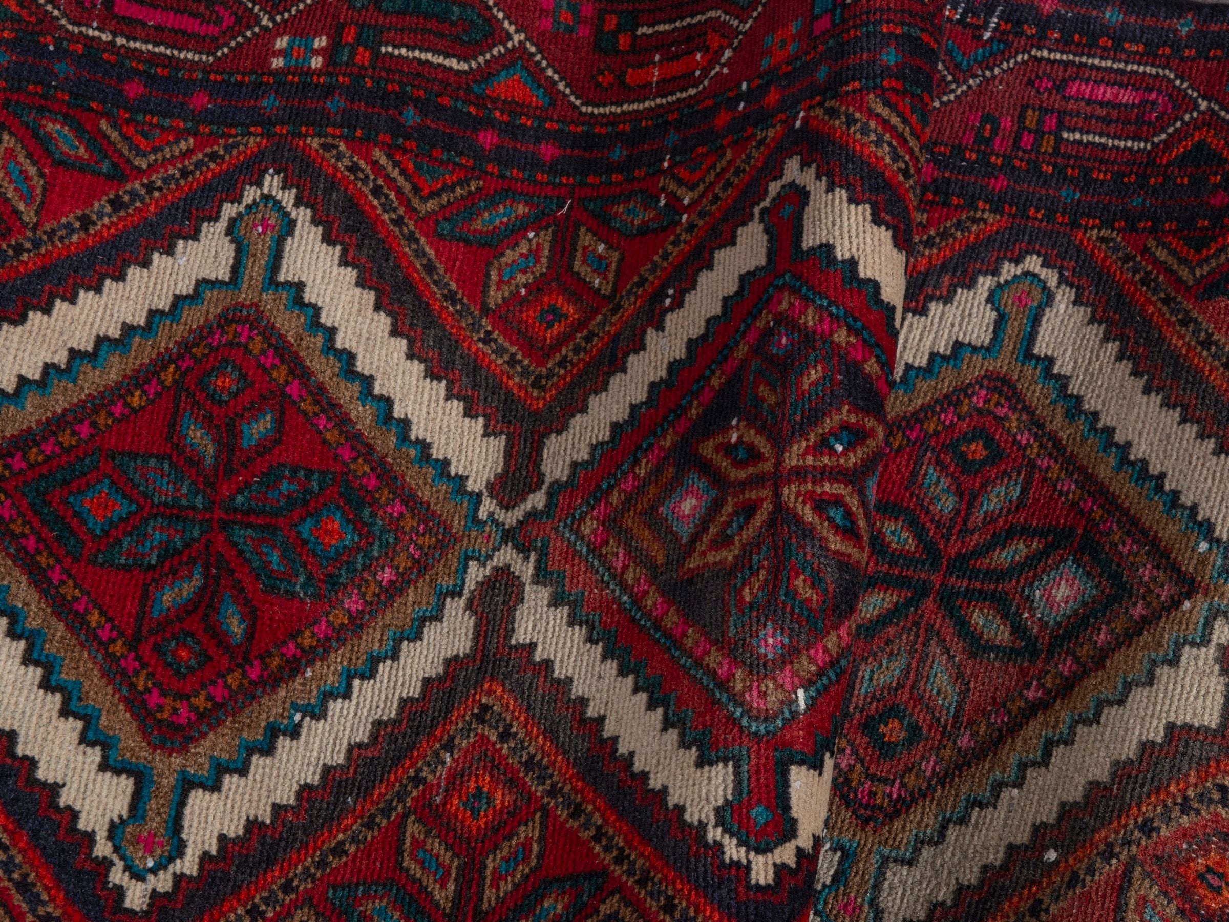 Persian Songhor runner rug in burgundy and deep red, view 17 of 20
