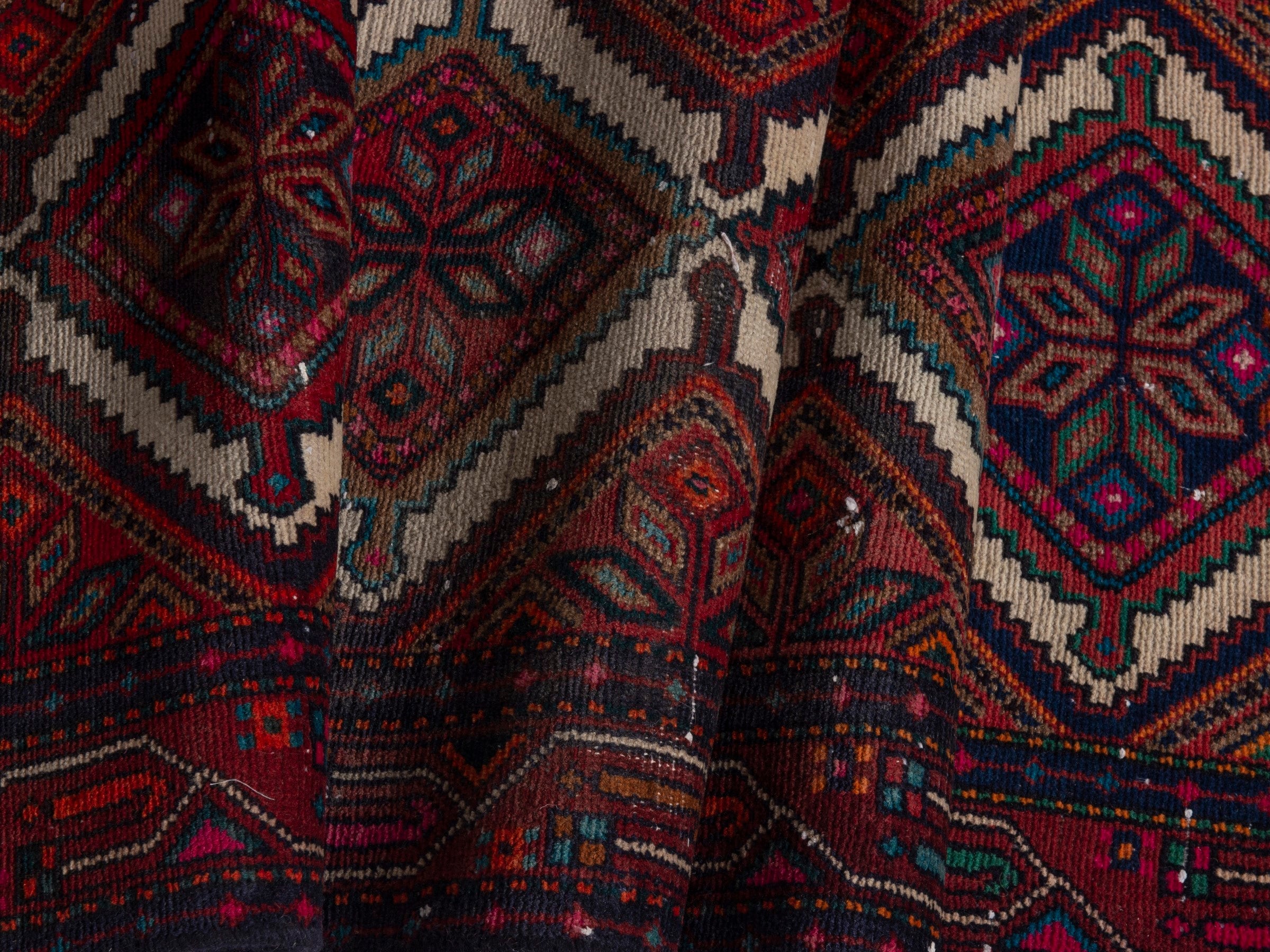 Persian Songhor runner rug in burgundy and deep red, view 18 of 20