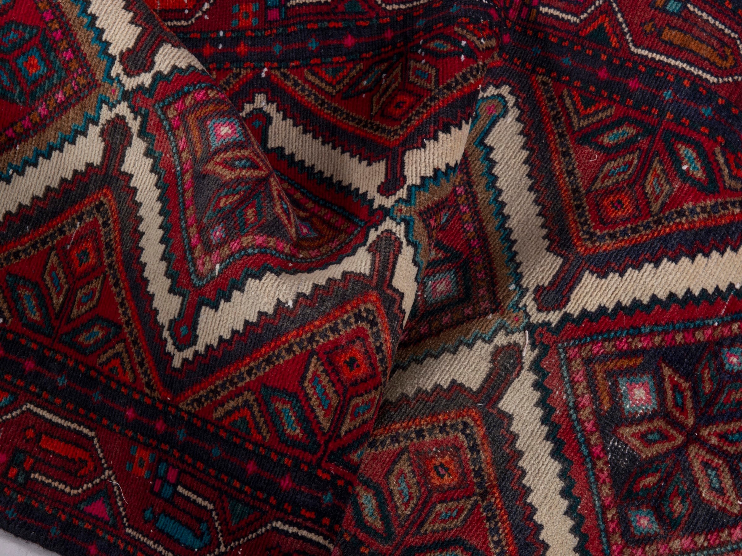 Persian Songhor runner rug in burgundy and deep red, view 19 of 20