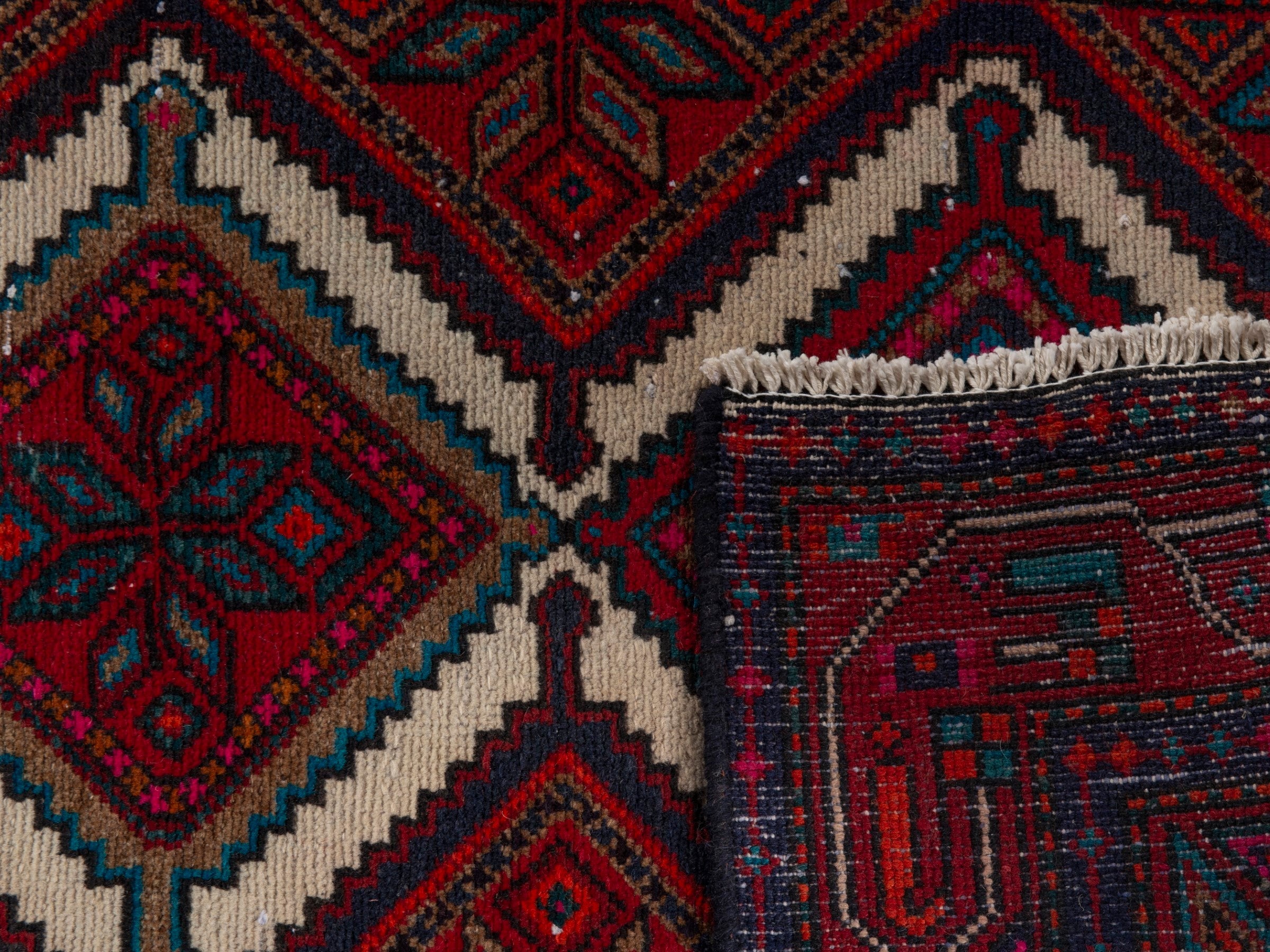Persian Songhor runner rug in burgundy and deep red, view 20 of 20