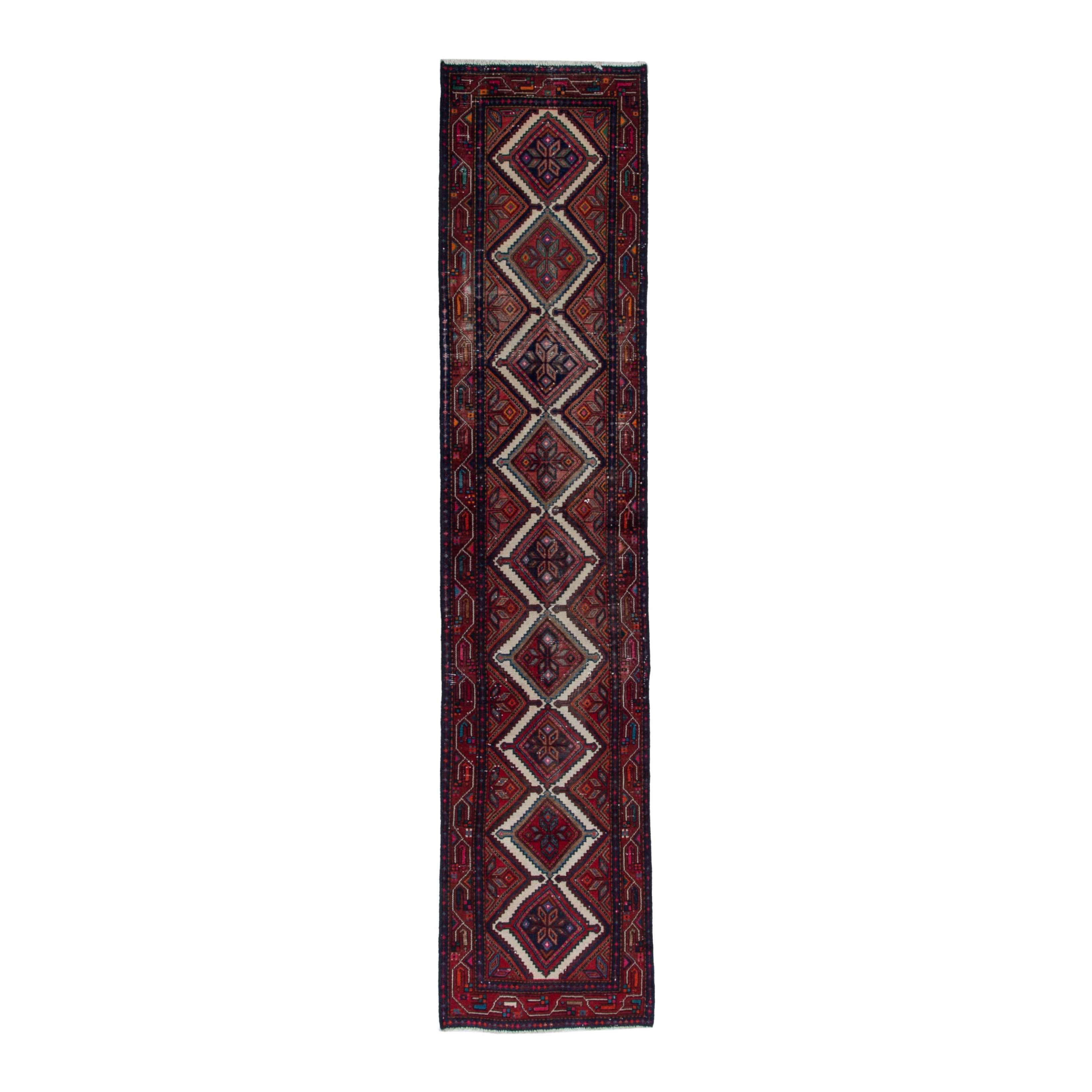 Persian Songhor runner rug in burgundy and deep red, 2'7" x 10'8"