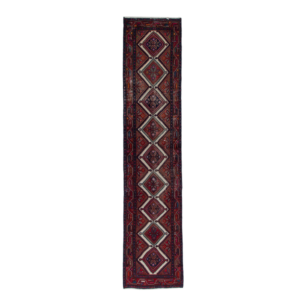 Persian Songhor runner rug in burgundy and deep red, 2'7" x 10'8"