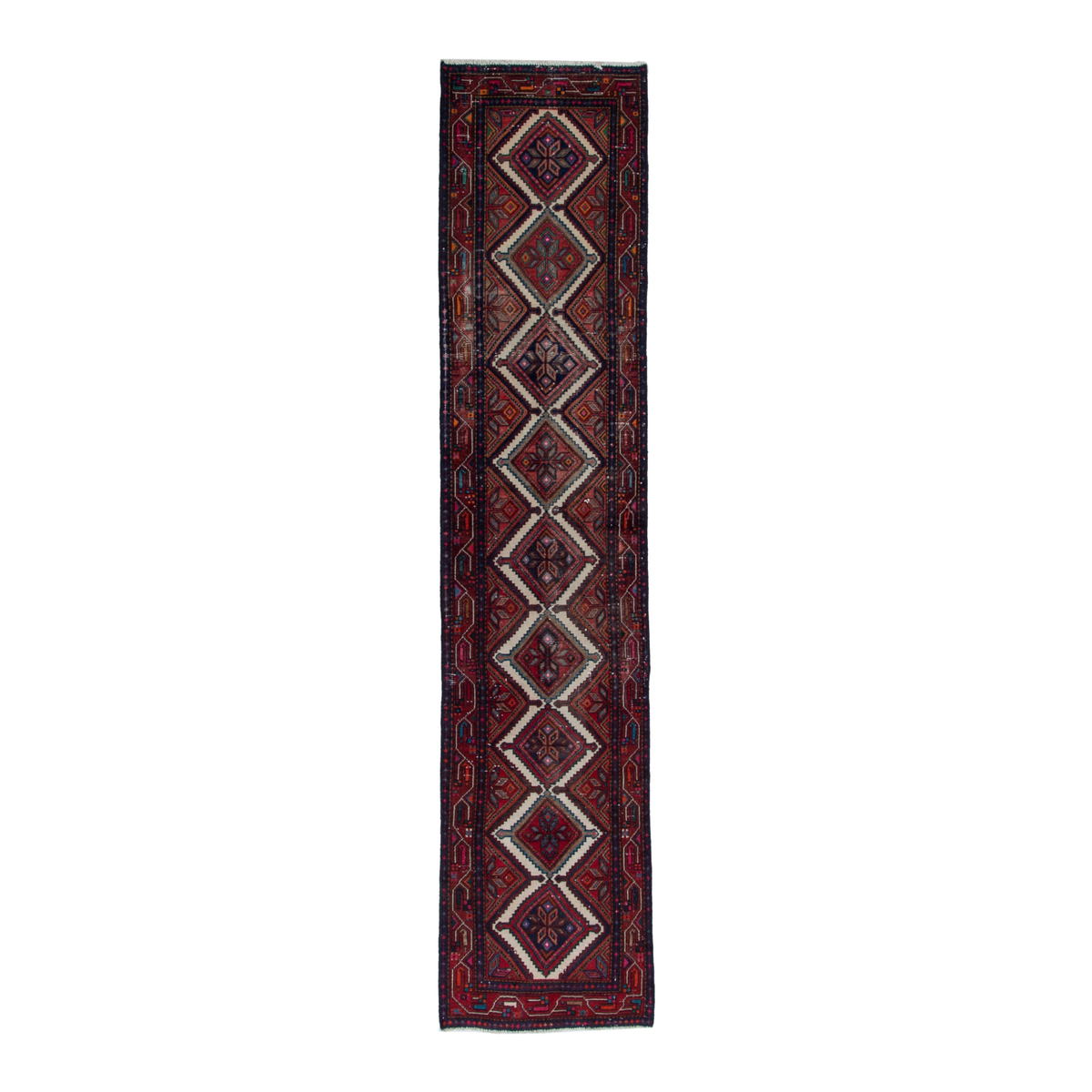Persian Songhor runner rug in burgundy and deep red, 2'7" x 10'8"