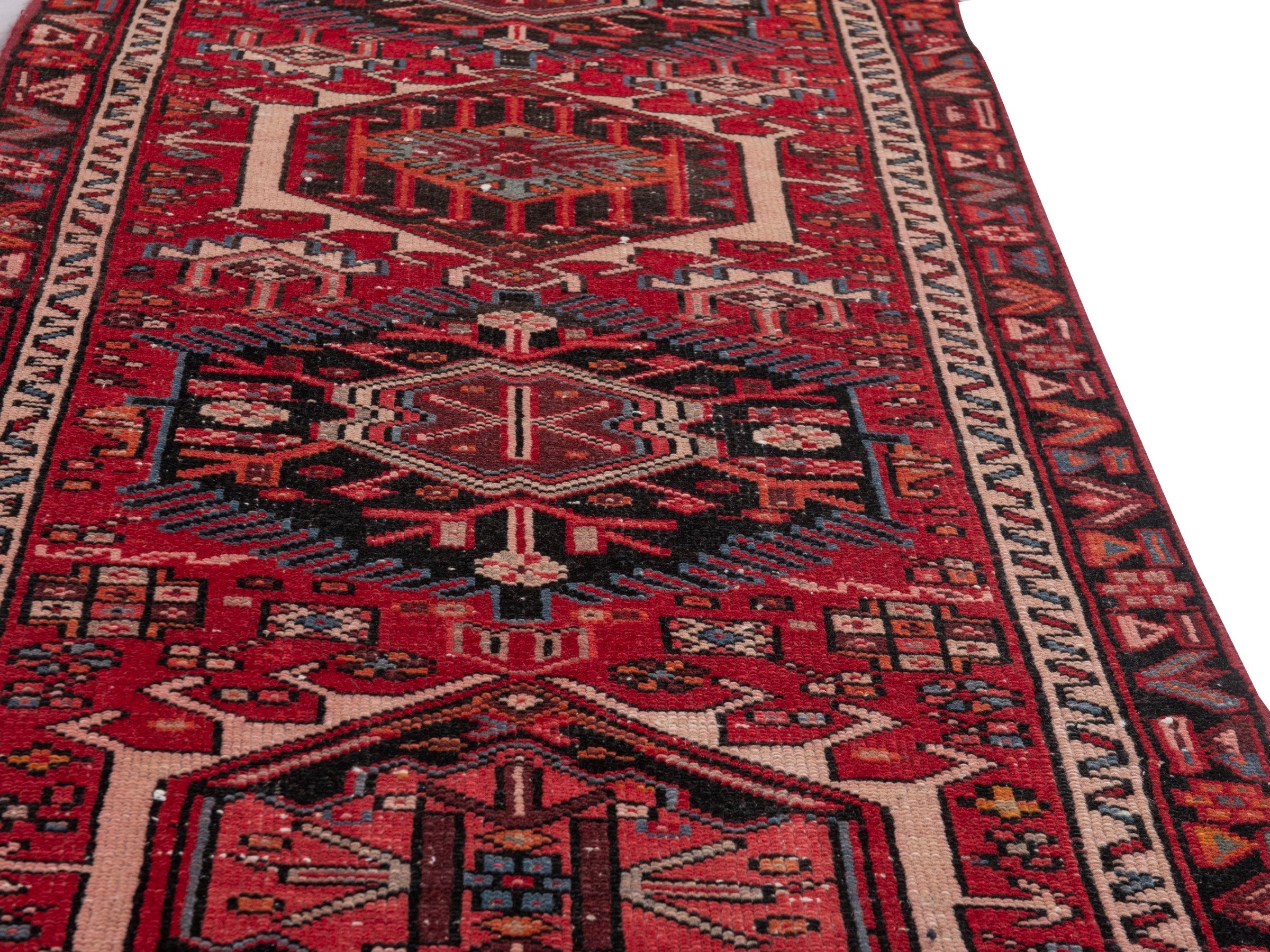 Persian Gharajeh runner rug in burgundy and deep red, view 9 of 19
